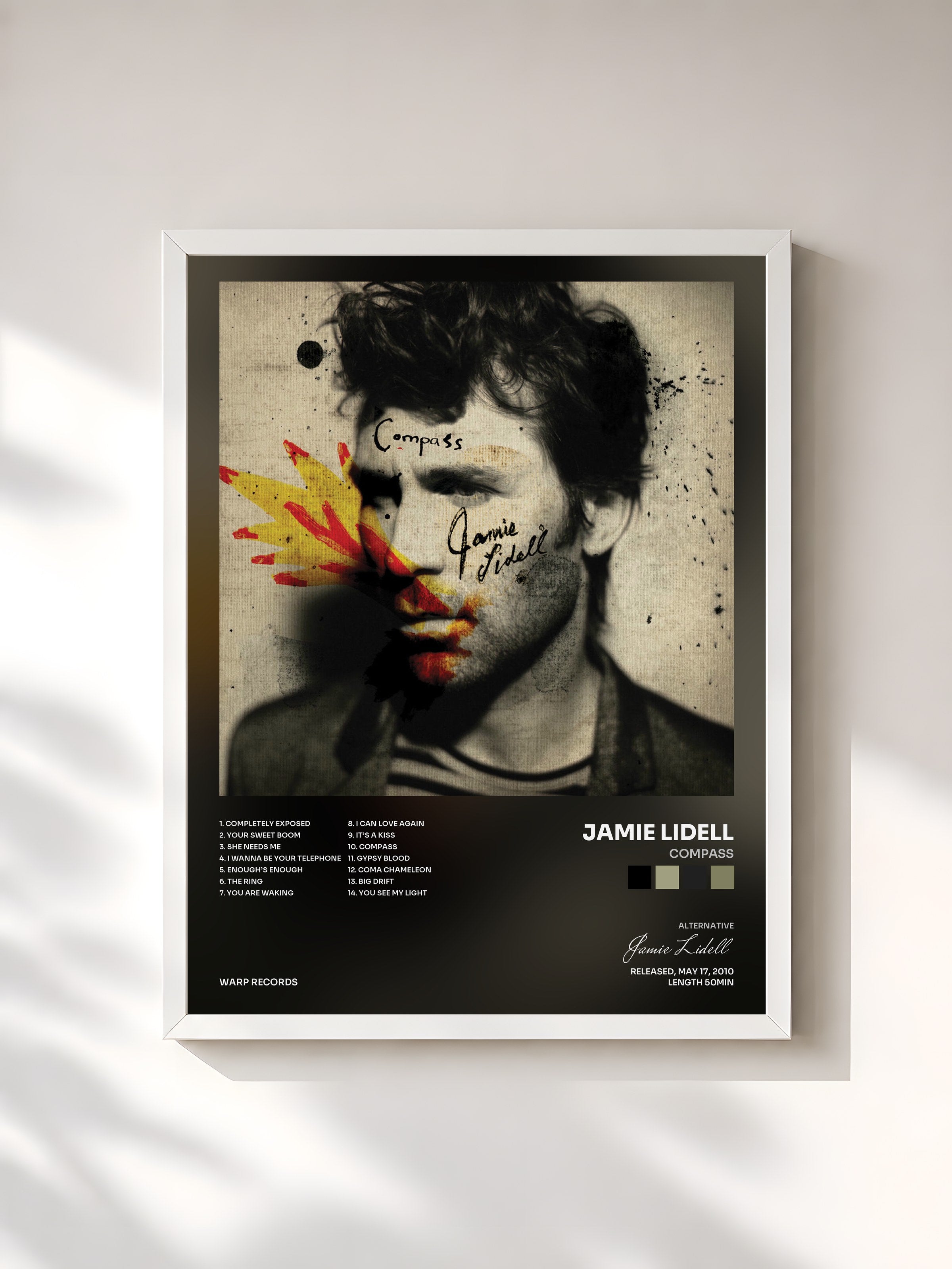 #blanc Tableau de l'album Compass de Jamie Lidell, cadre blanc, imprimé et encadré en France