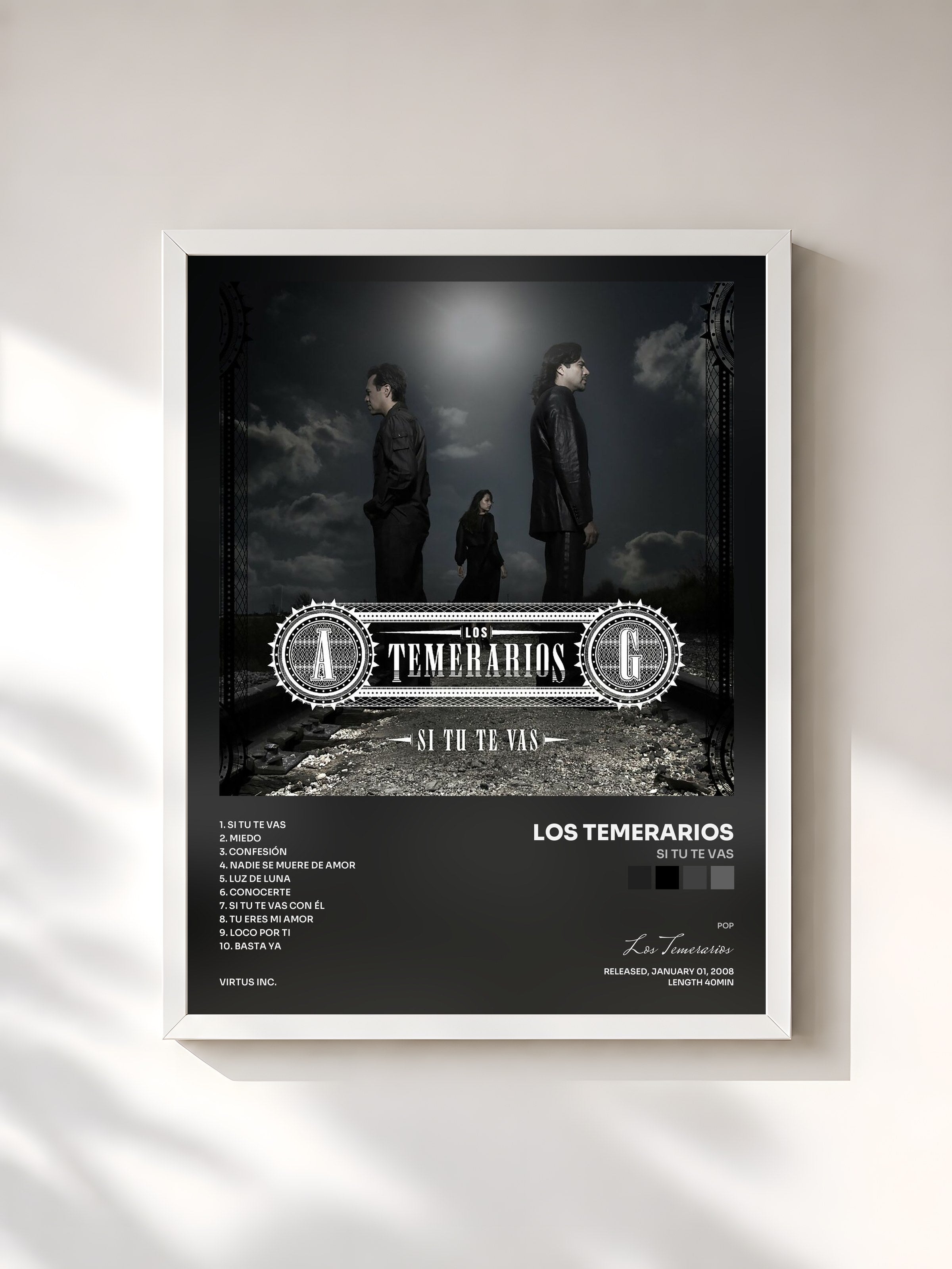 #blanc Tableau de l'album Si Tu Te Vas de Los Temerarios, cadre blanc, imprimé et encadré en France
