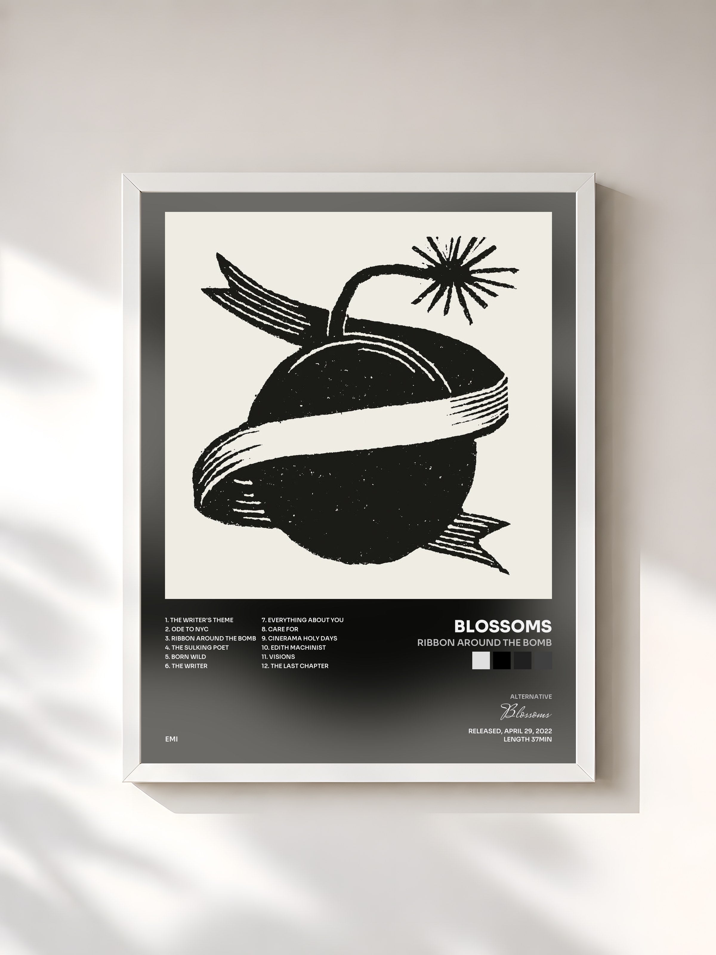 #blanc Tableau de l'album Ribbon Around The Bomb de Blossoms, cadre blanc, imprimé et encadré en France