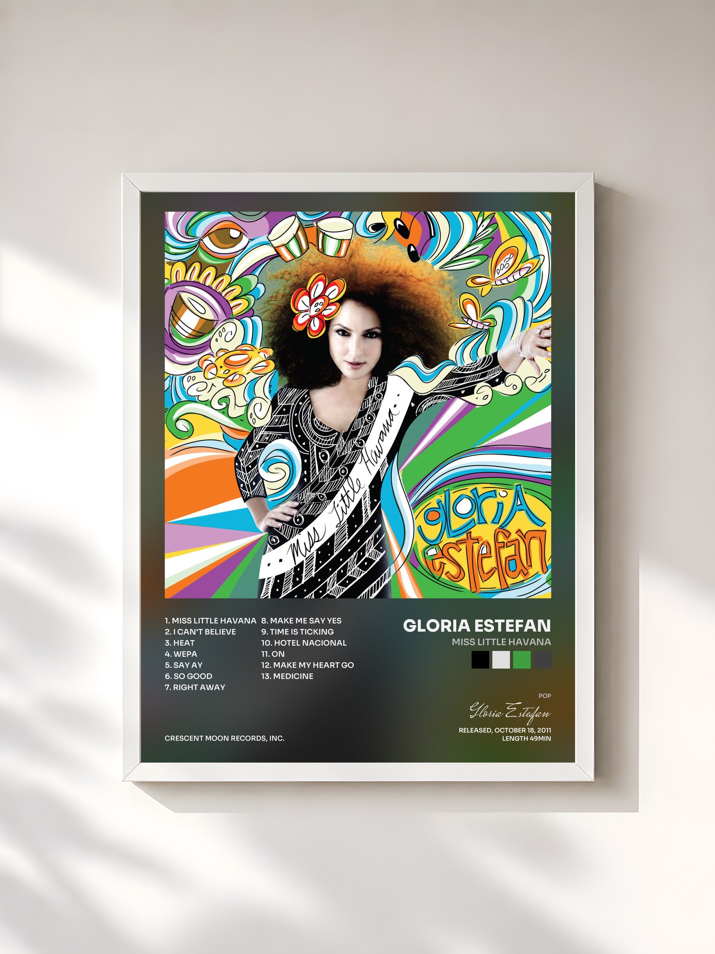 #blanc Tableau de l'album Miss Little Havana de Gloria Estefan, cadre blanc, imprimé et encadré en France