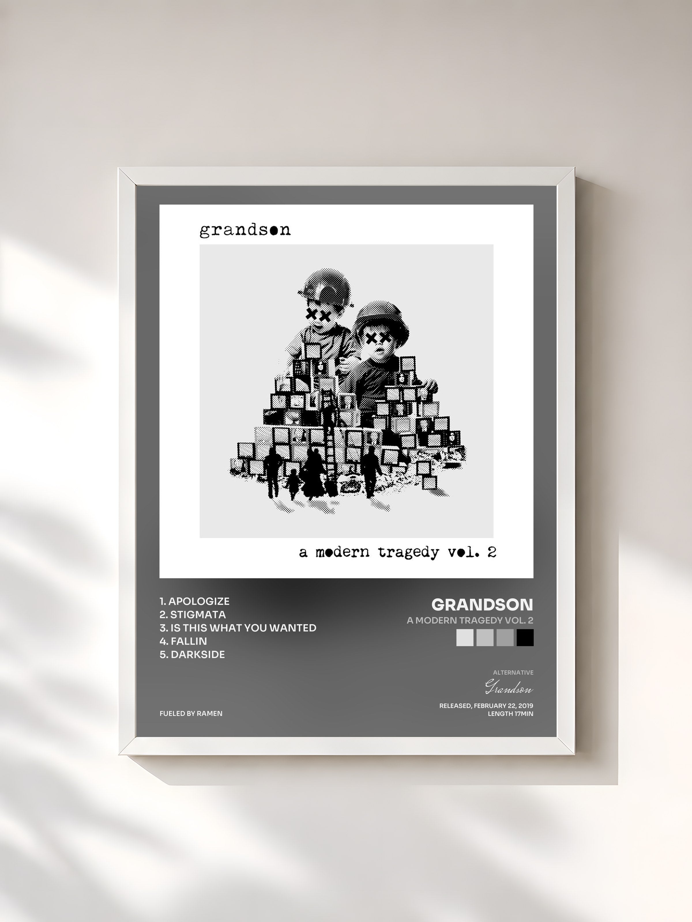 #blanc Tableau de l'album a modern tragedy vol. 2 de Grandson, cadre blanc, imprimé et encadré en France