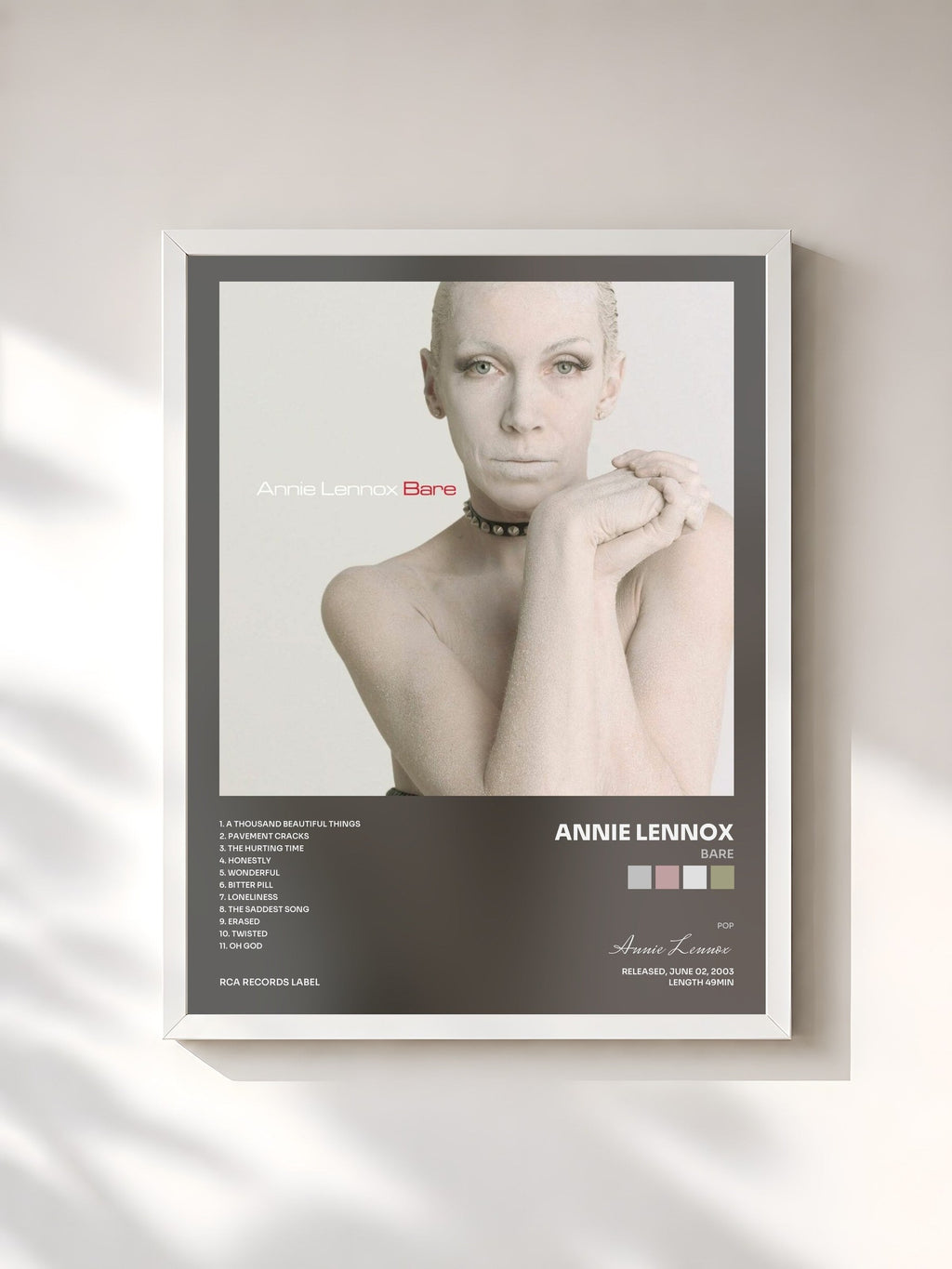 #blanc Tableau de l'album Bare de Annie Lennox, cadre blanc, imprimé et encadré en France