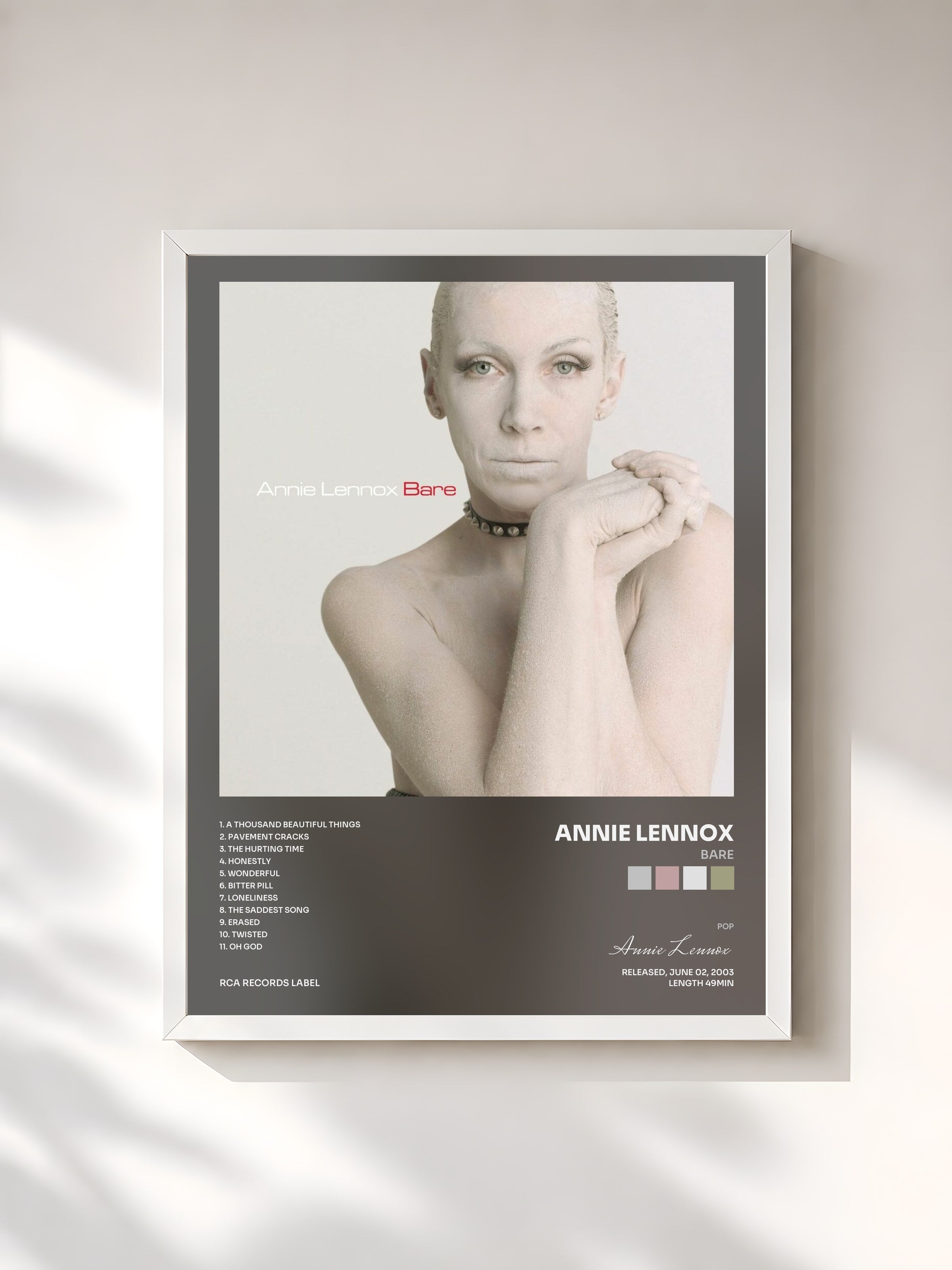 #blanc Tableau de l'album Bare de Annie Lennox, cadre blanc, imprimé et encadré en France