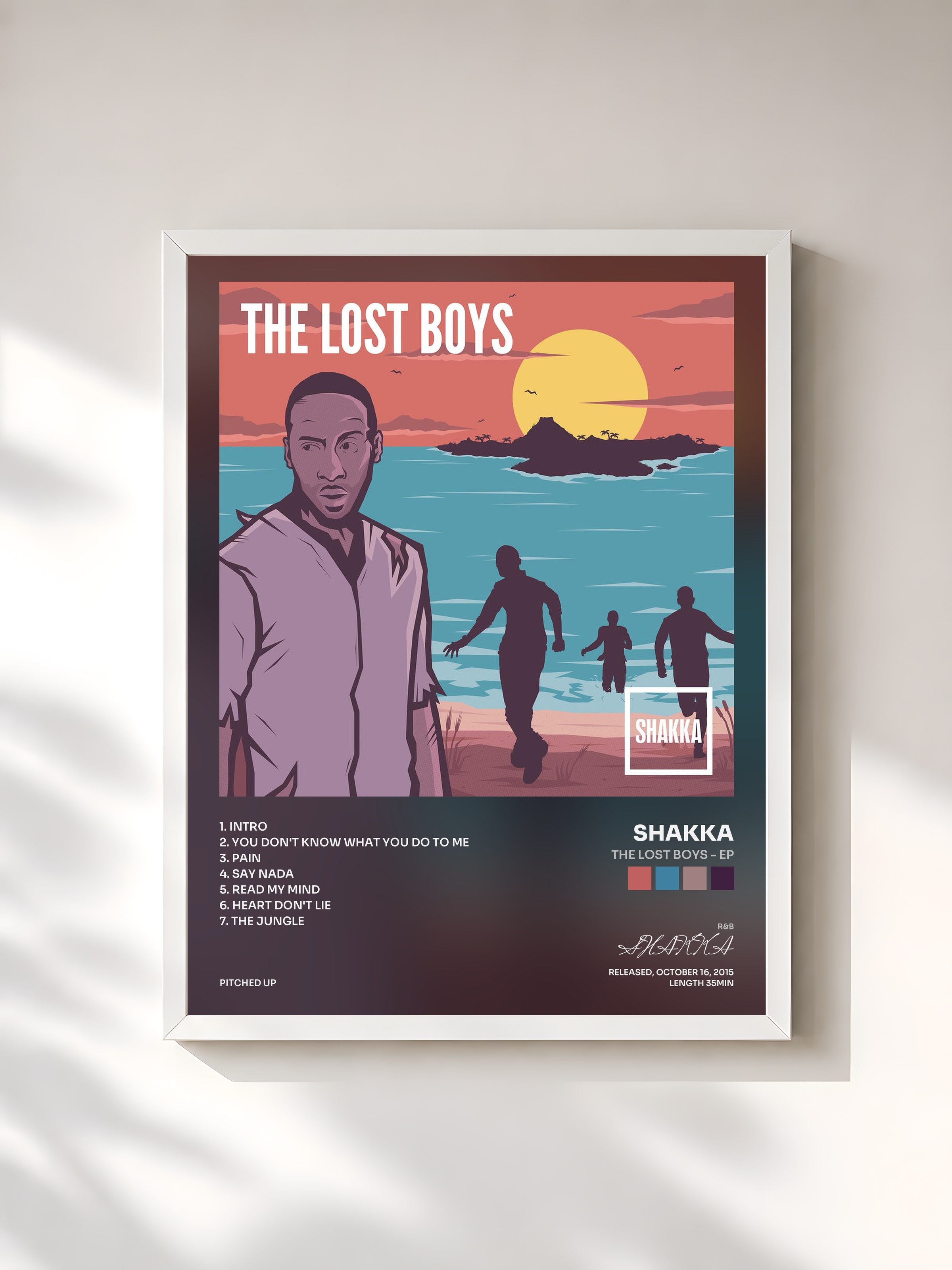 #blanc Tableau de l'album The Lost Boys - EP de SHAKKA, cadre blanc, imprimé et encadré en France