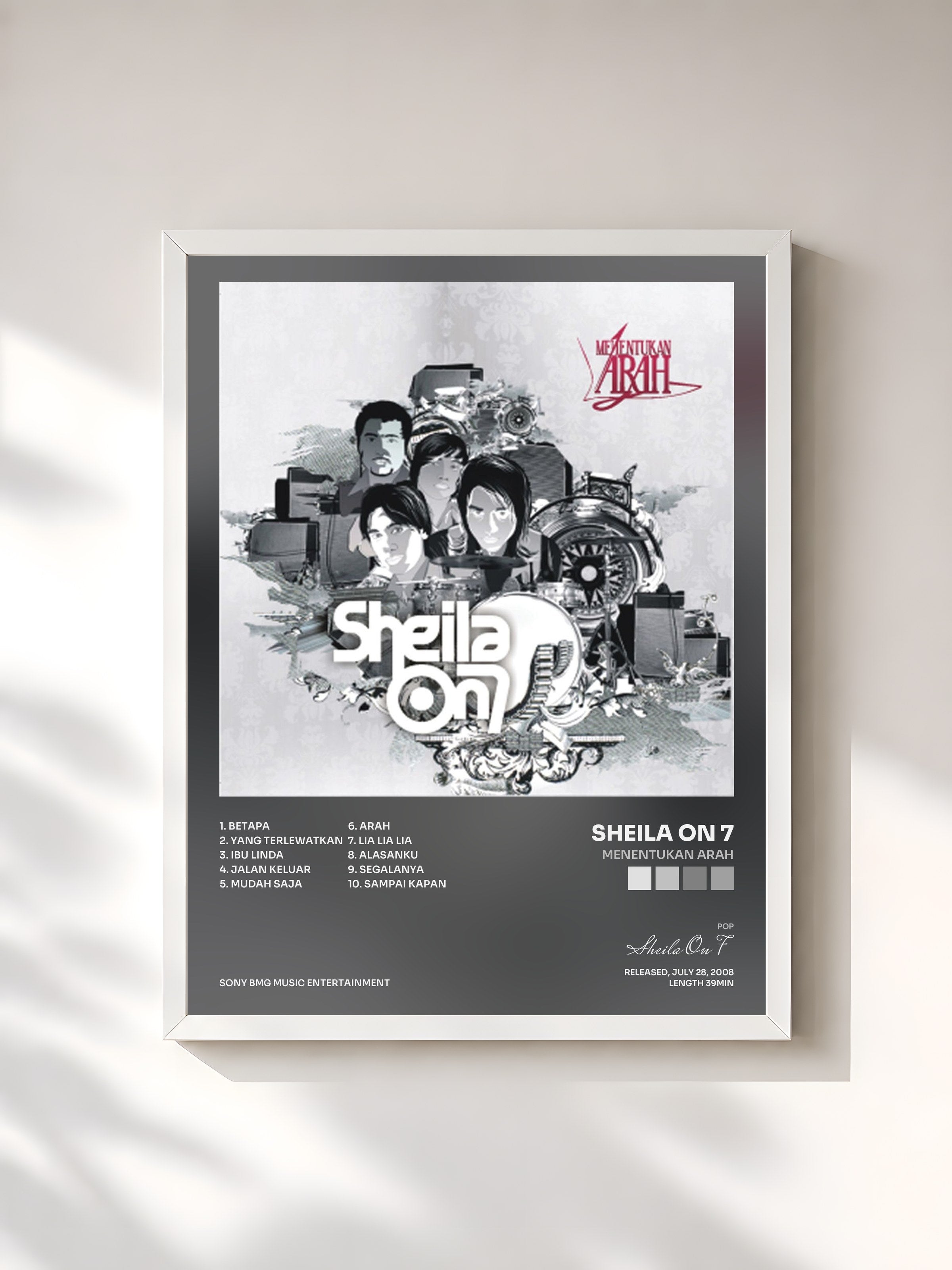 #blanc Tableau de l'album Menentukan Arah de Sheila On 7, cadre blanc, imprimé et encadré en France