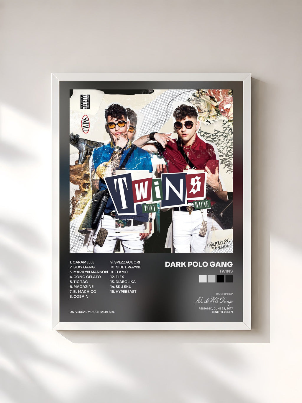 #blanc Twins by Dark Polo Gang as a framed art print, white frame, printed and framed in France