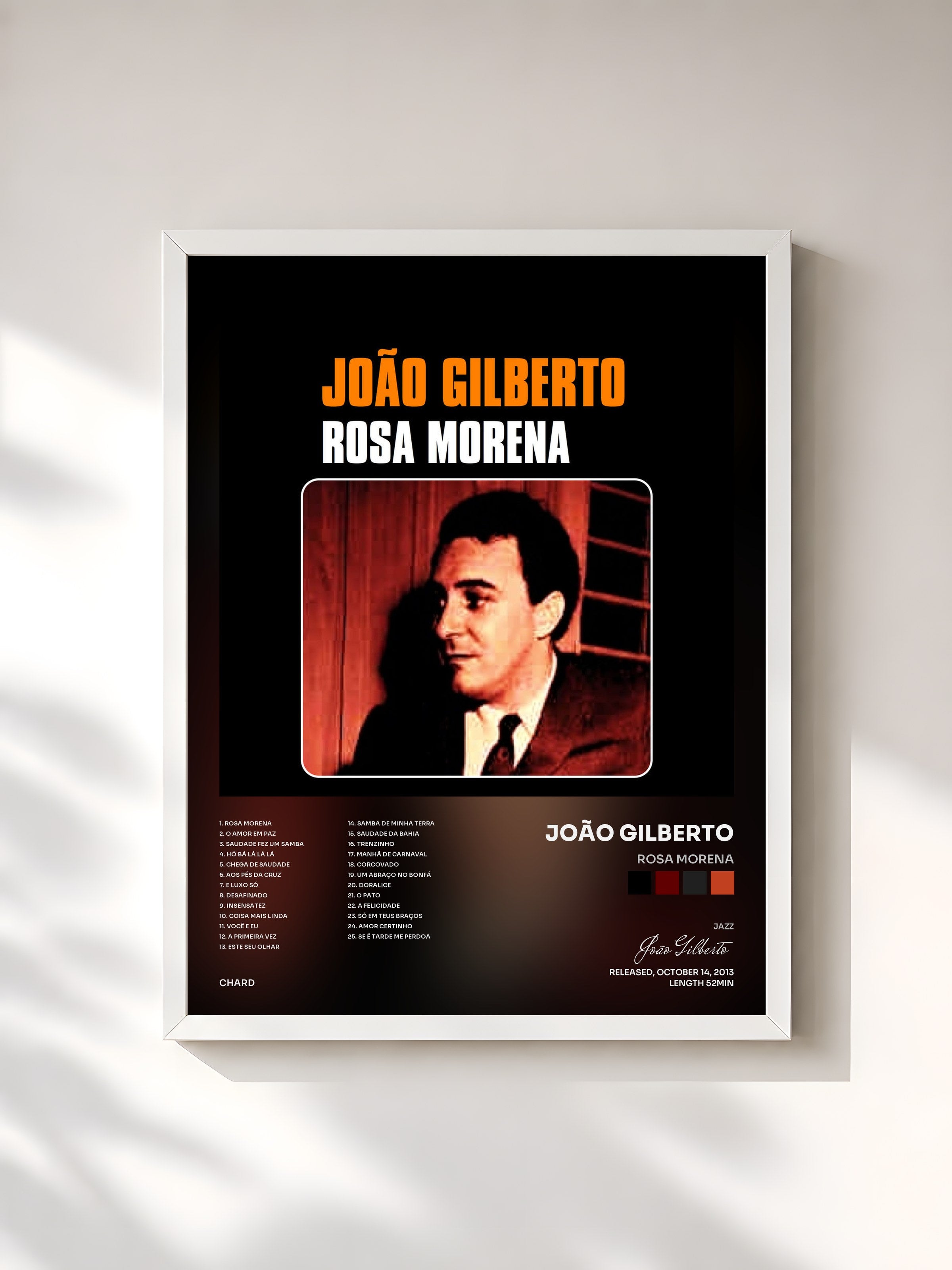 #blanc Tableau de l'album Rosa Morena de João Gilberto, cadre blanc, imprimé et encadré en France