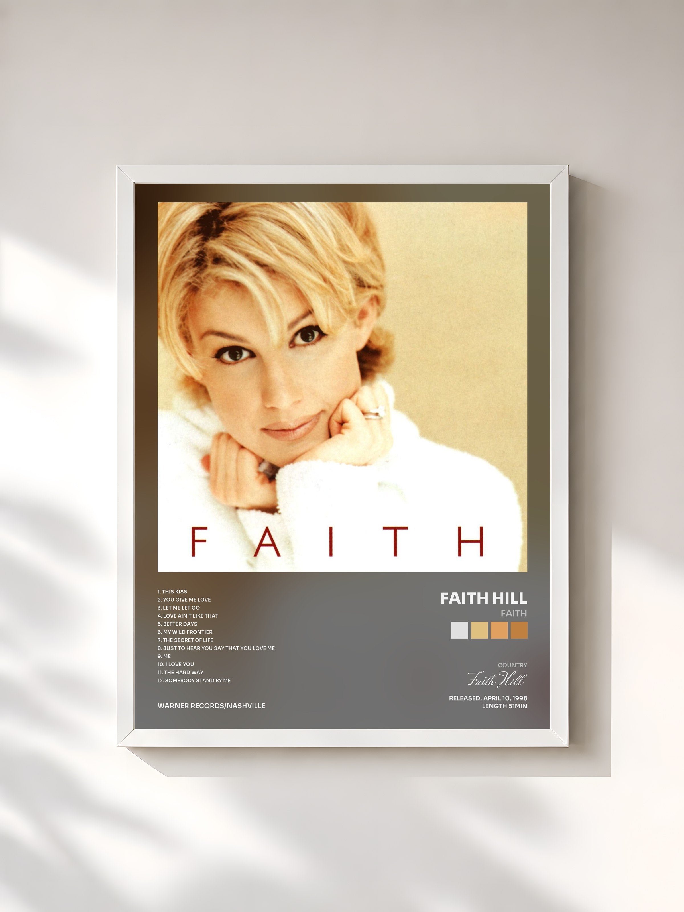 #blanc Tableau de l'album Faith de Faith Hill, cadre blanc, imprimé et encadré en France