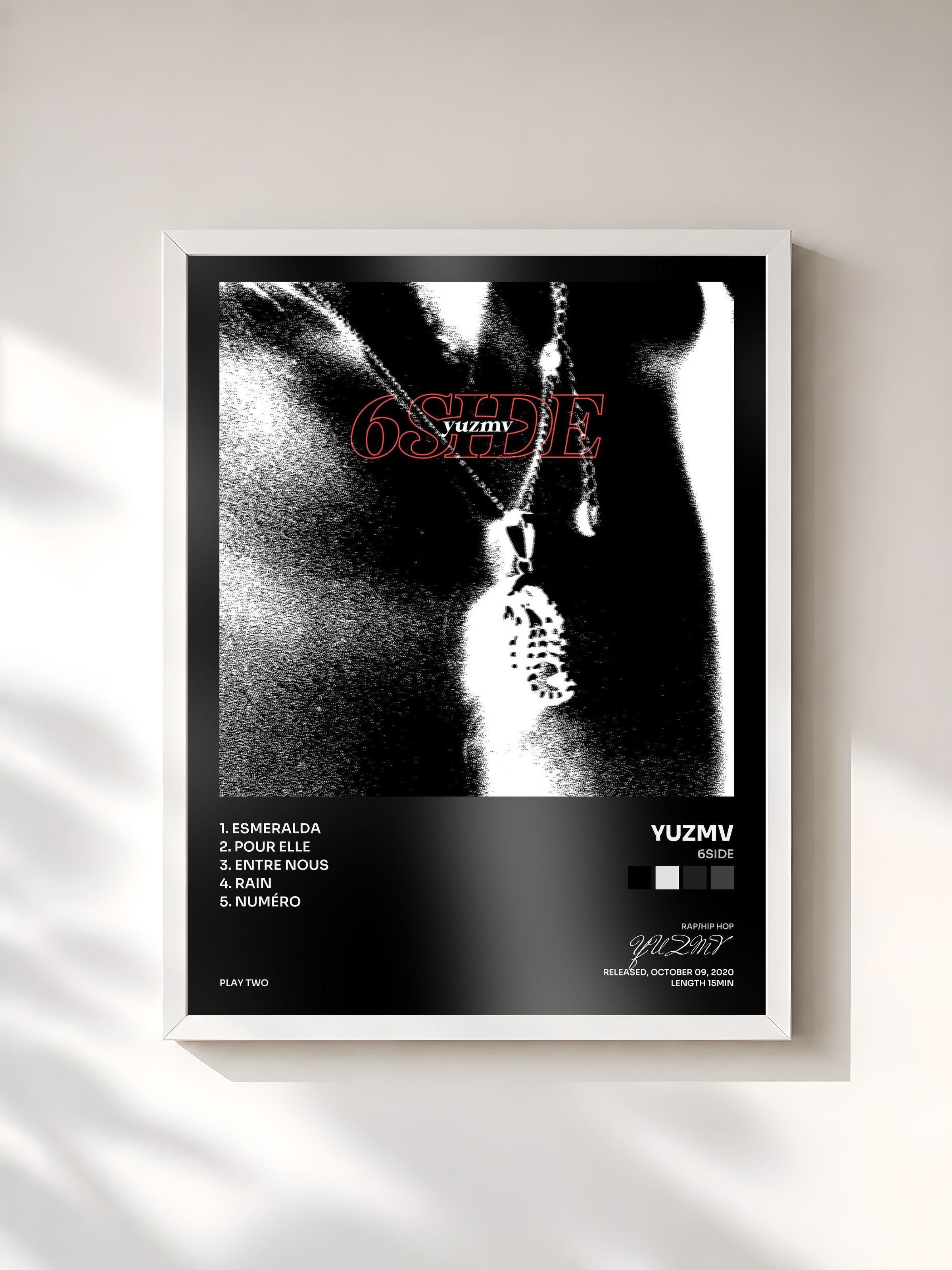 #blanc Tableau de l'album 6side de YUZMV, cadre blanc, imprimé et encadré en France