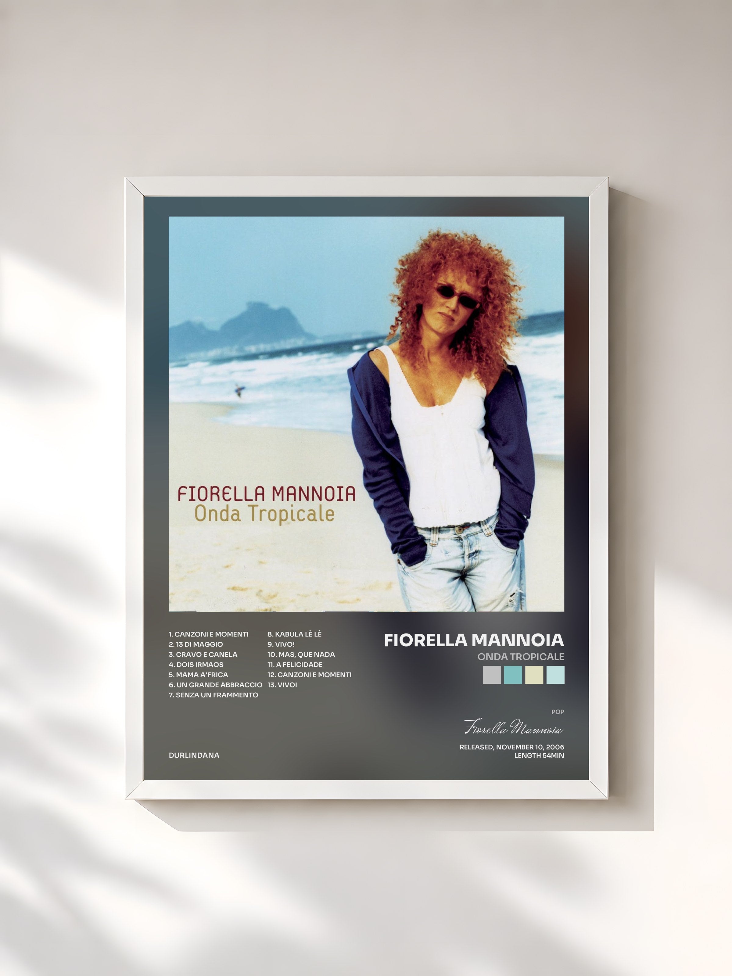 #blanc Tableau de l'album Onda Tropicale de Fiorella Mannoia, cadre blanc, imprimé et encadré en France