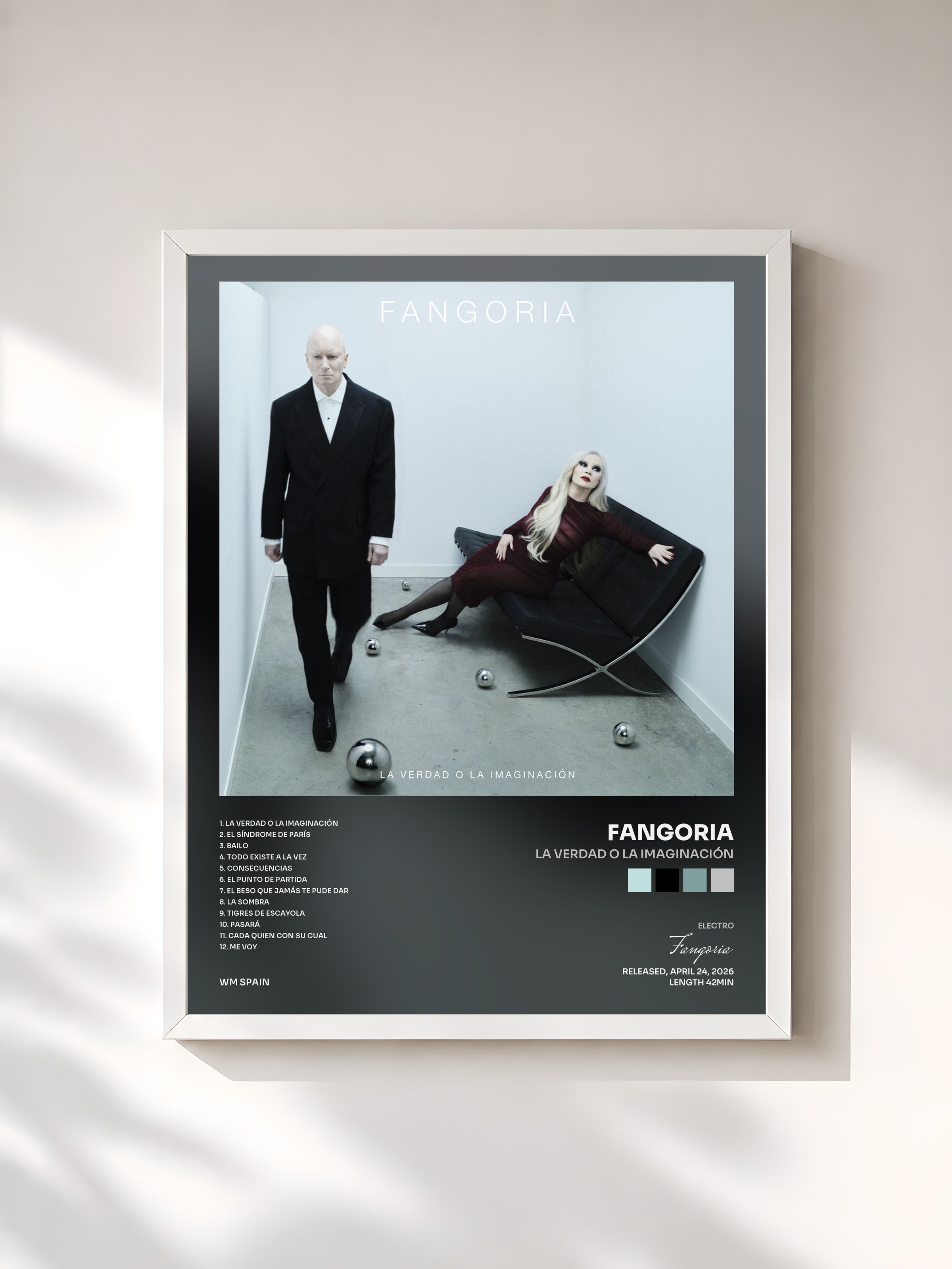#blanc Tableau de l'album La verdad o la imaginación de Fangoria, cadre blanc, imprimé et encadré en France