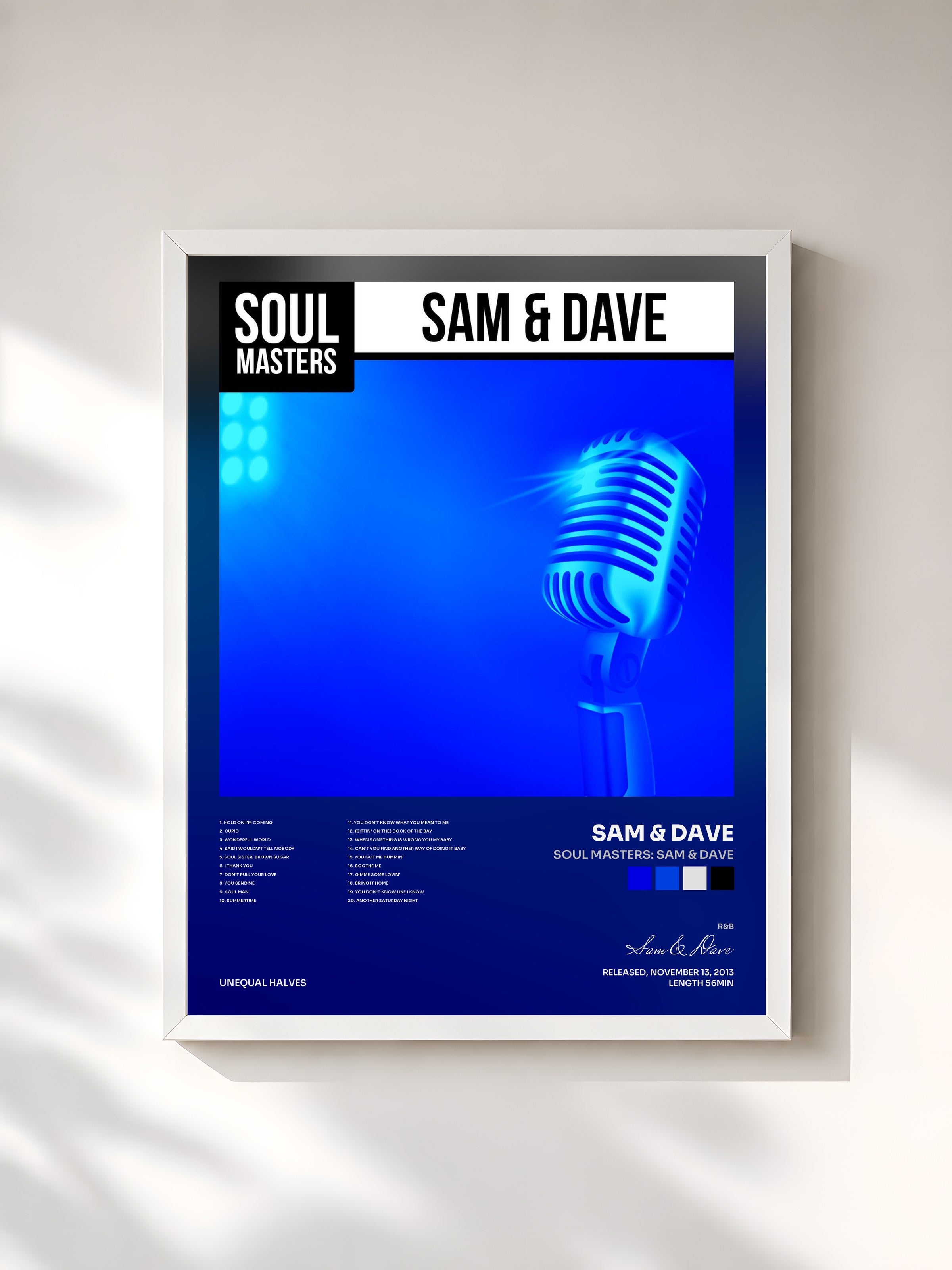 #blanc Tableau de l'album Soul Masters: Sam & Dave de Sam & Dave, cadre blanc, imprimé et encadré en France