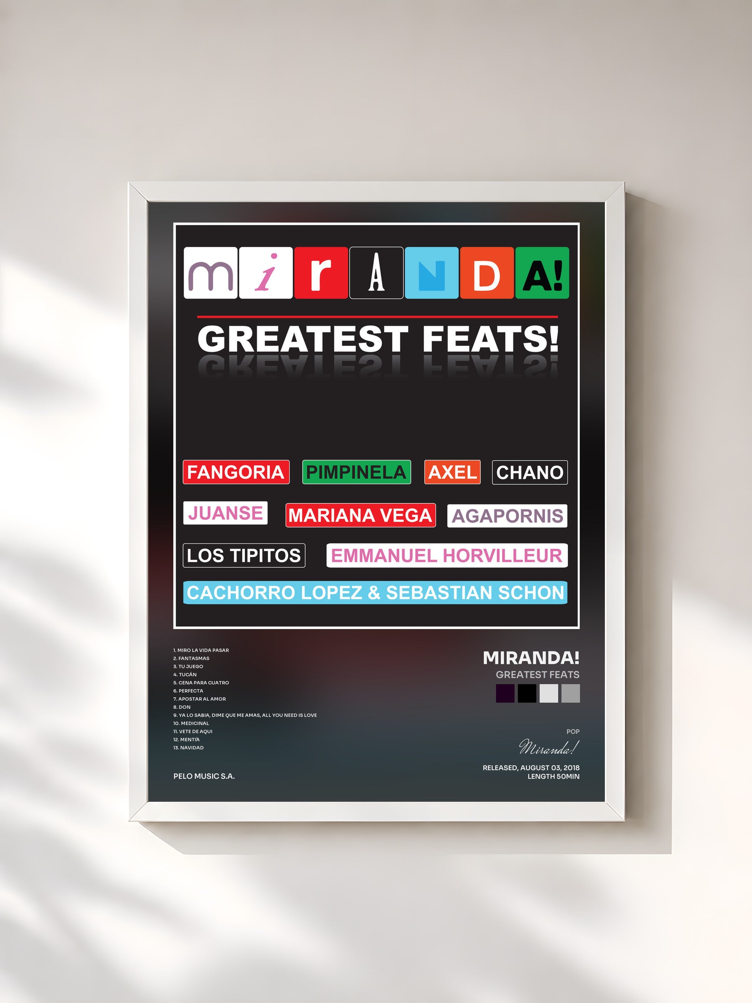#blanc Tableau de l'album Greatest Feats de Miranda!, cadre blanc, imprimé et encadré en France