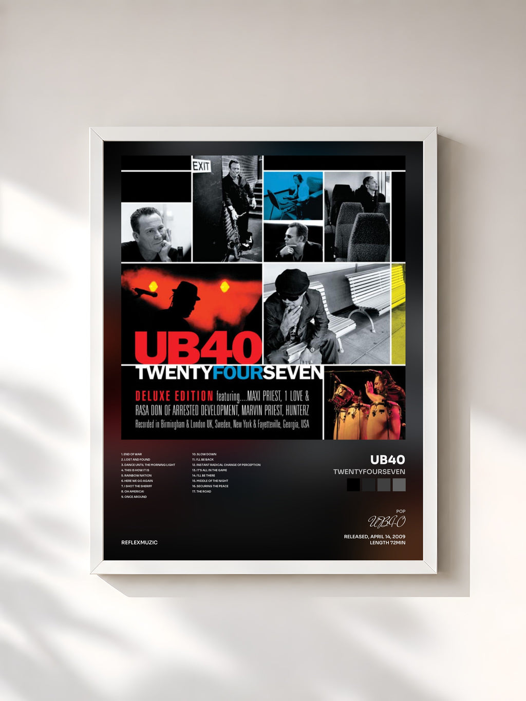 #blanc Tableau de l'album TwentyFourSeven de UB40, cadre blanc, imprimé et encadré en France