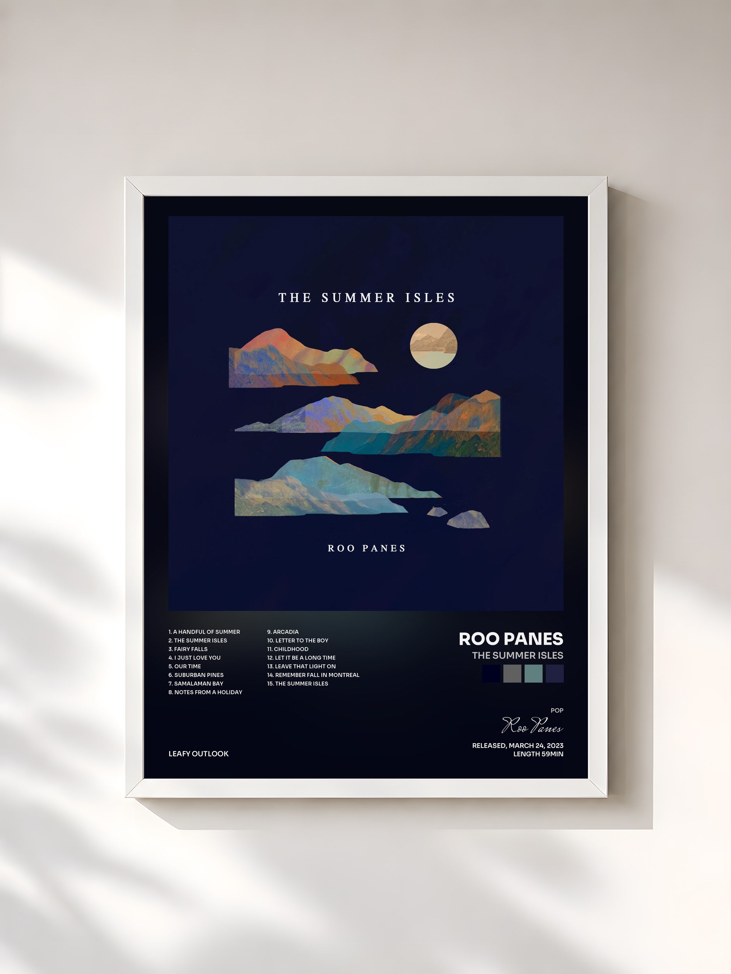 #blanc Tableau de l'album The Summer Isles de Roo Panes, cadre blanc, imprimé et encadré en France