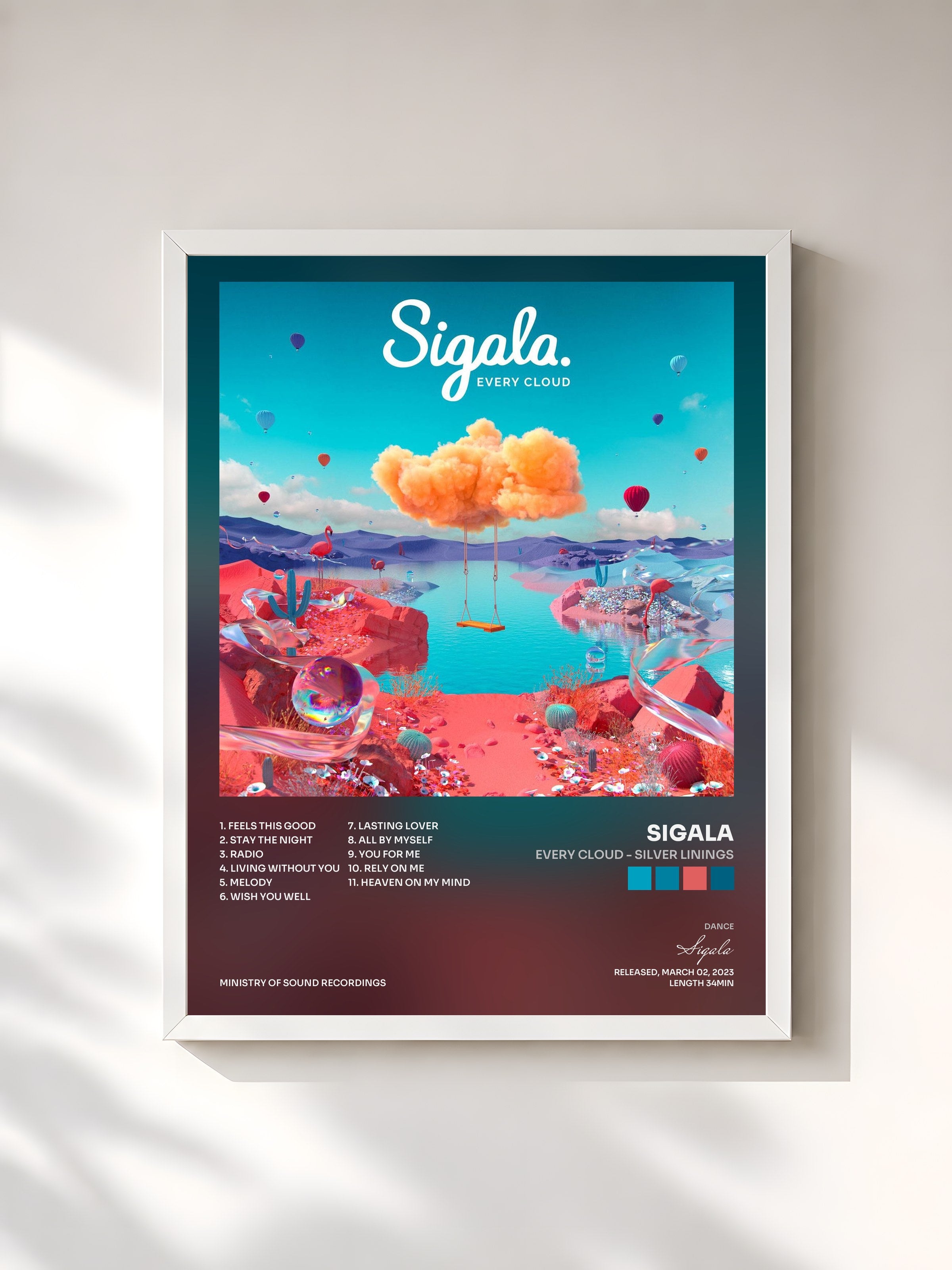 #blanc Tableau de l'album Every Cloud - Silver Linings de Sigala, cadre blanc, imprimé et encadré en France