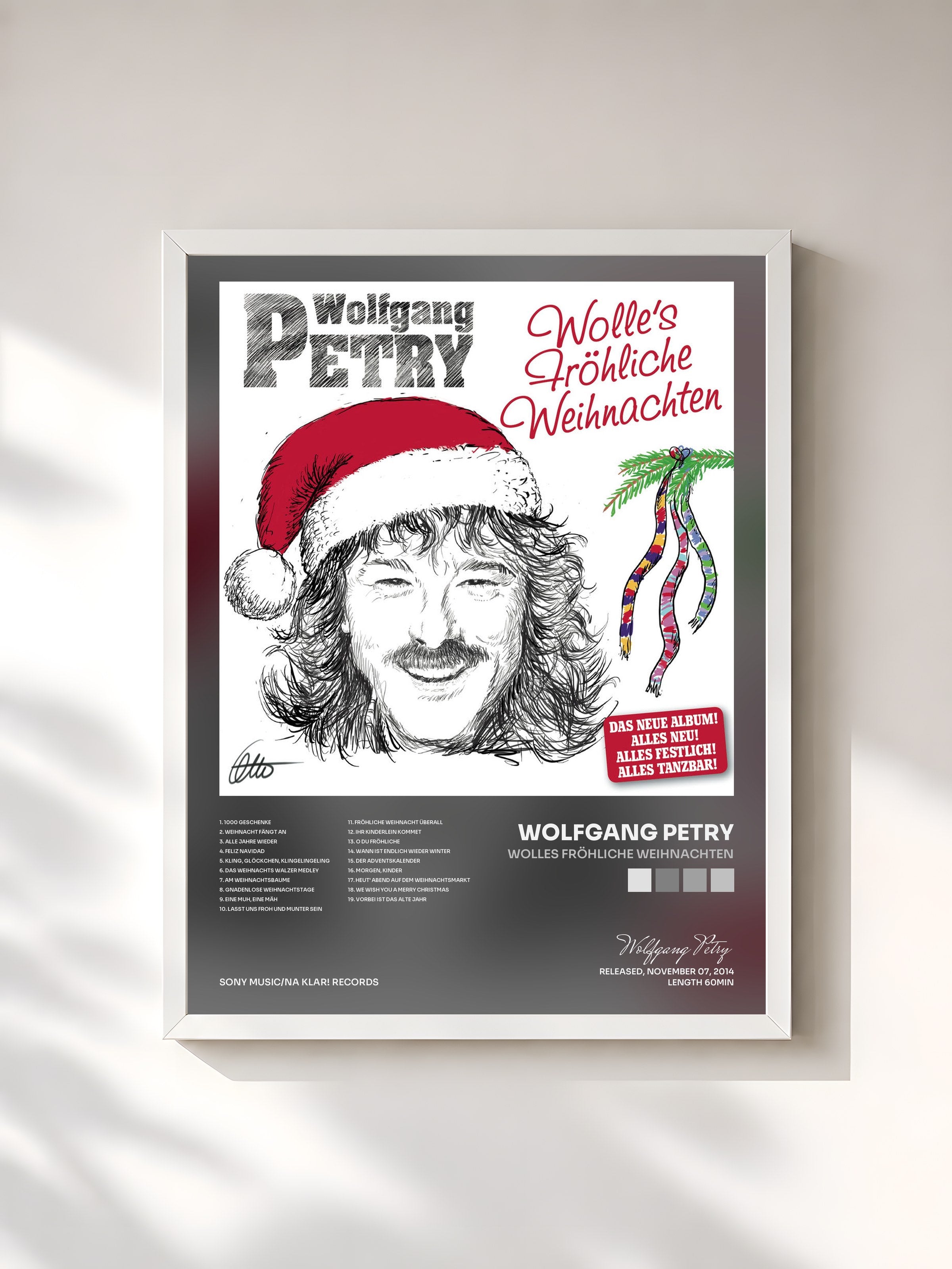 #blanc Tableau de l'album Wolles Fröhliche Weihnachten de Wolfgang Petry, cadre blanc, imprimé et encadré en France