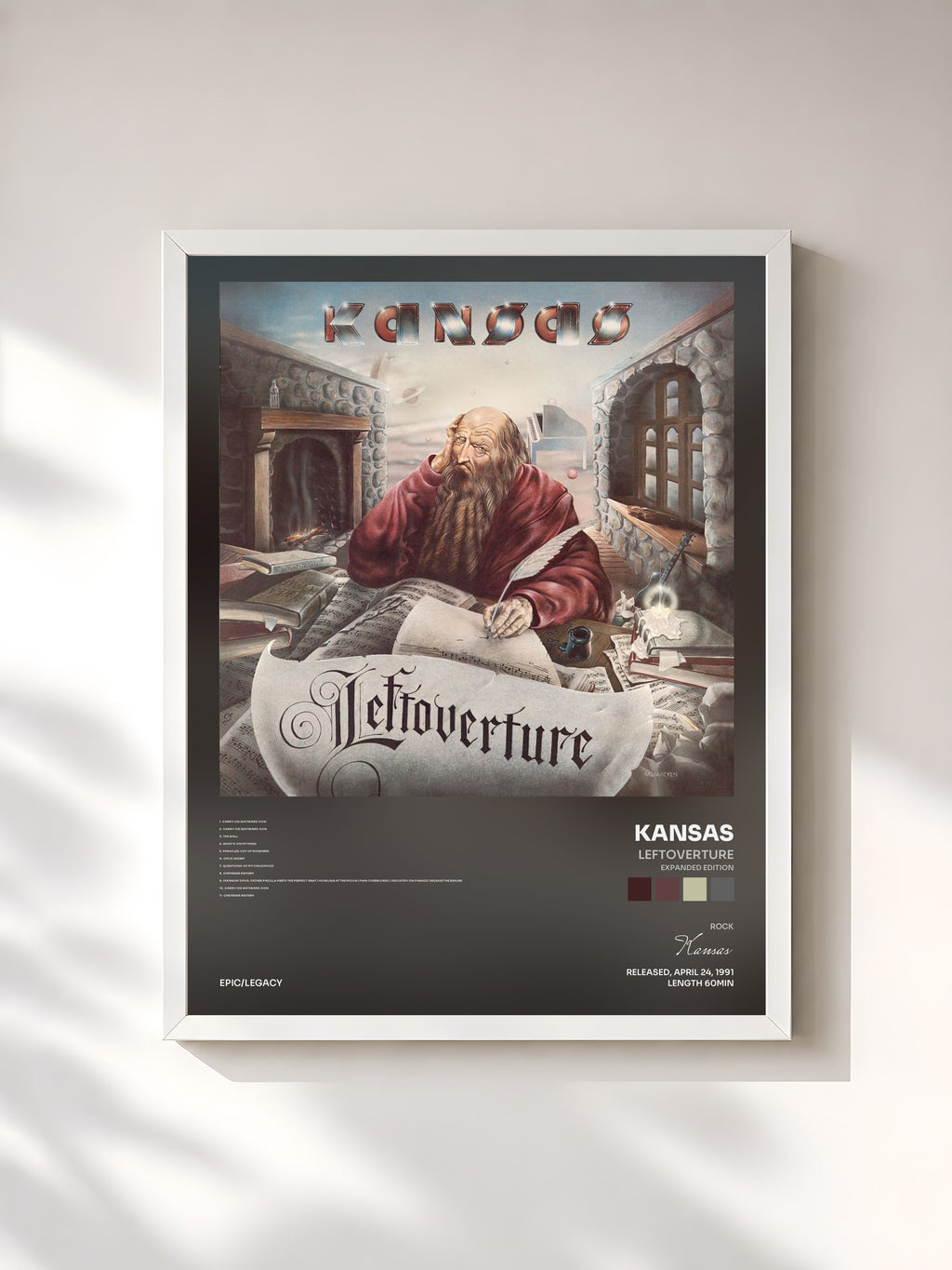 #blanc Tableau de l'album Leftoverture (Expanded Edition) de Kansas, cadre blanc, imprimé et encadré en France
