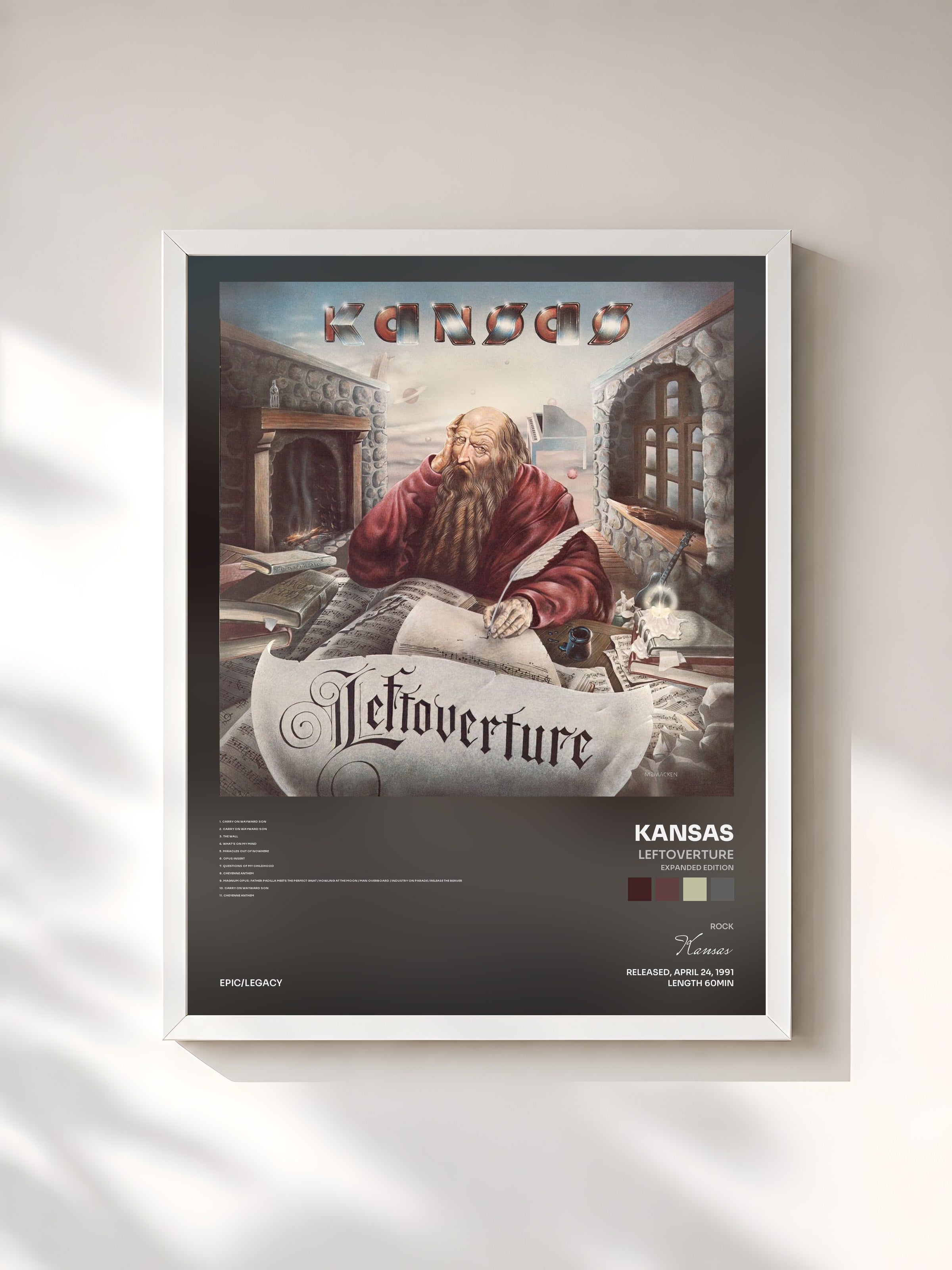 #blanc Tableau de l'album Leftoverture (Expanded Edition) de Kansas, cadre blanc, imprimé et encadré en France