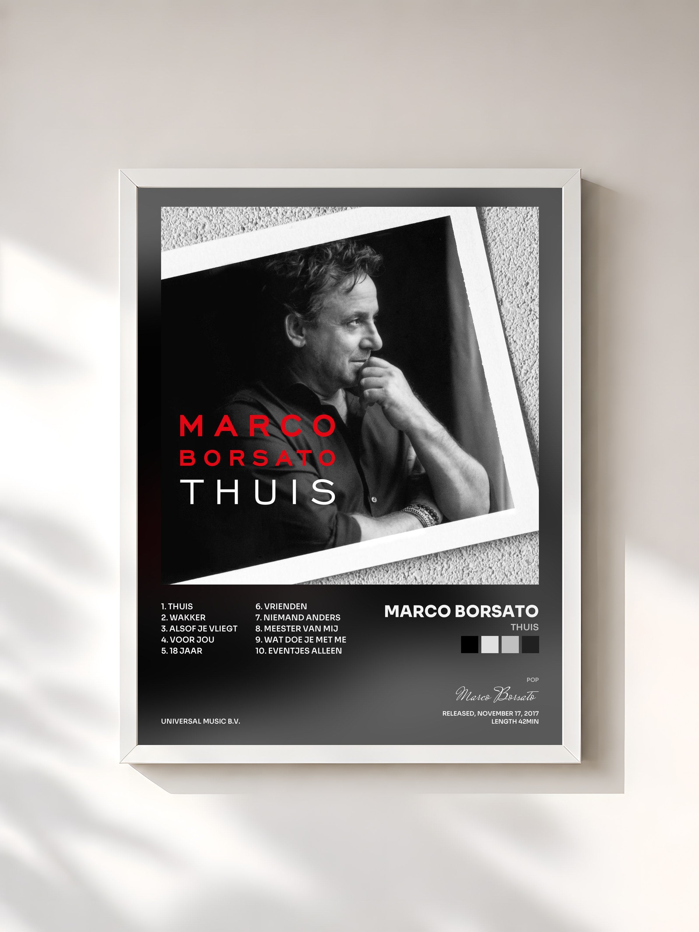#blanc Tableau de l'album Thuis de Marco Borsato, cadre blanc, imprimé et encadré en France