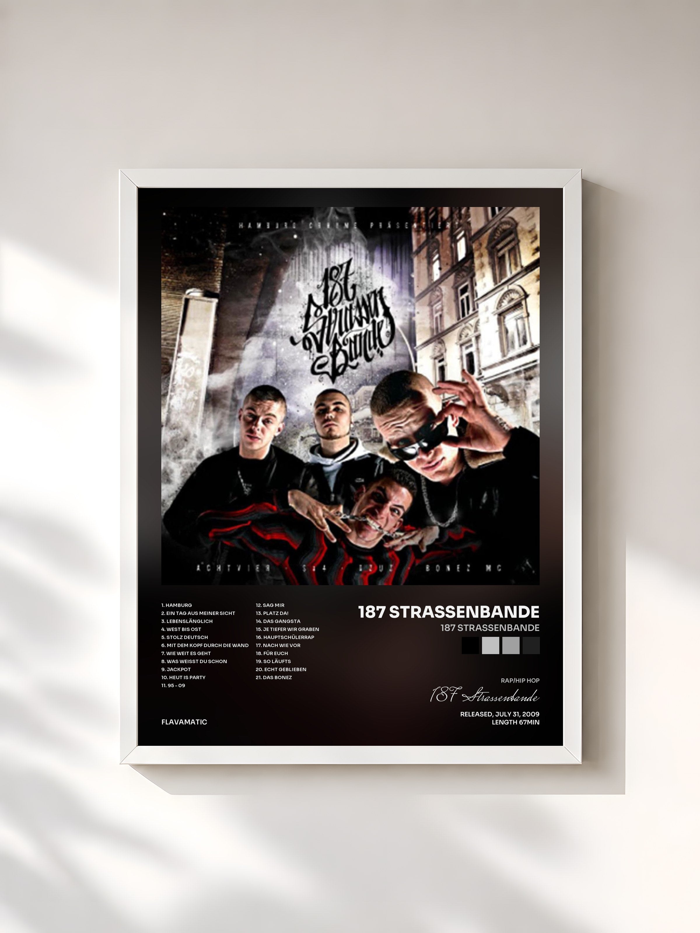 #blanc Tableau de l'album 187 Strassenbande de 187 Strassenbande, cadre blanc, imprimé et encadré en France