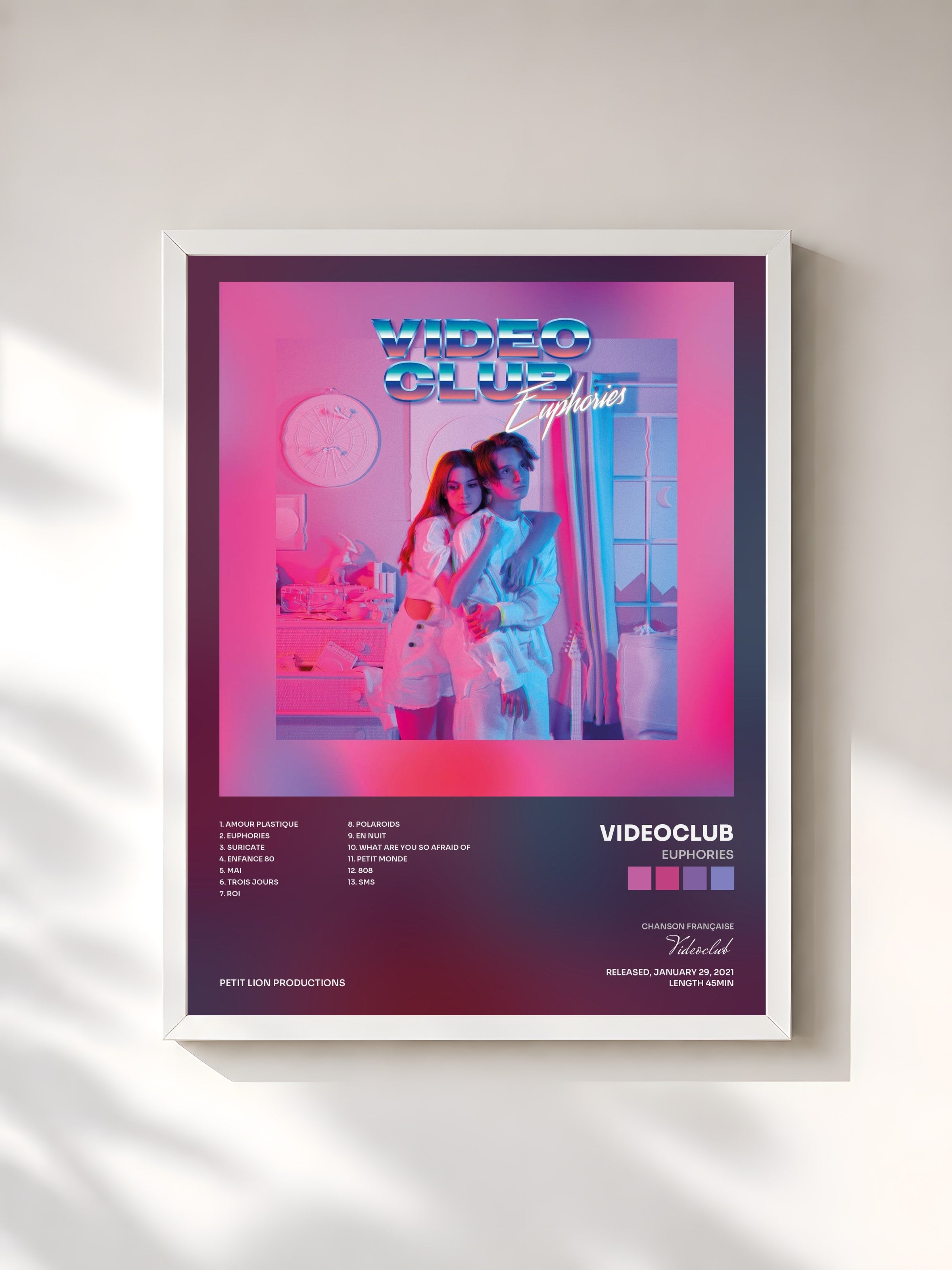 #blanc Tableau de l'album Euphories de Videoclub, cadre blanc, imprimé et encadré en France
