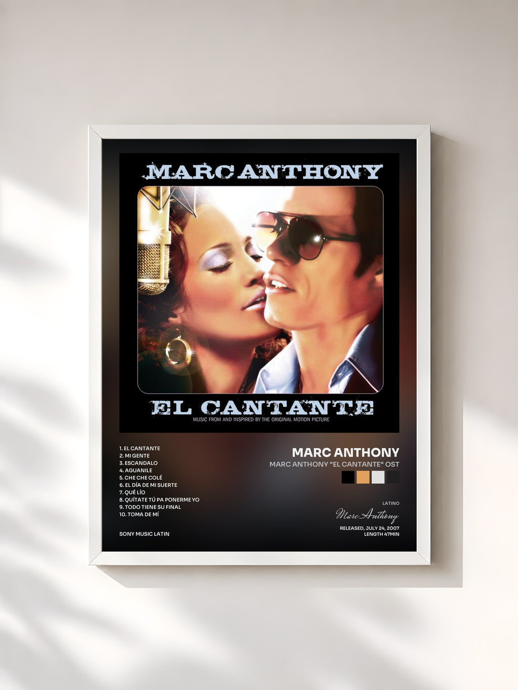 #blanc Tableau de l'album Marc Anthony "El Cantante" OST de Marc Anthony, cadre blanc, imprimé et encadré en France