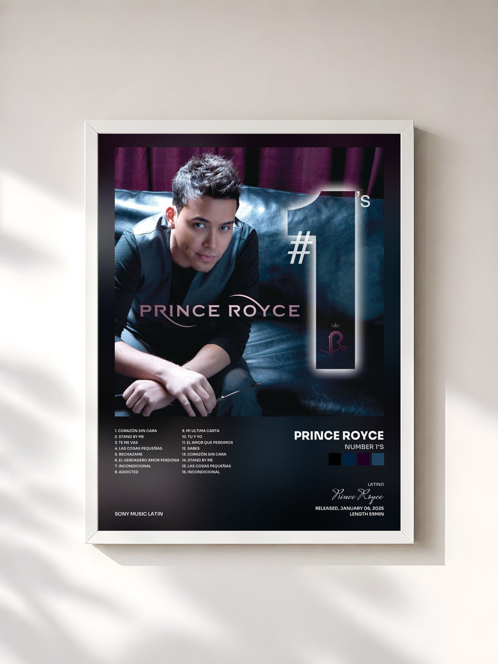 #blanc Number 1's di Prince Royce in stampa incorniciata, cornice bianca, stampata e incorniciata in Francia