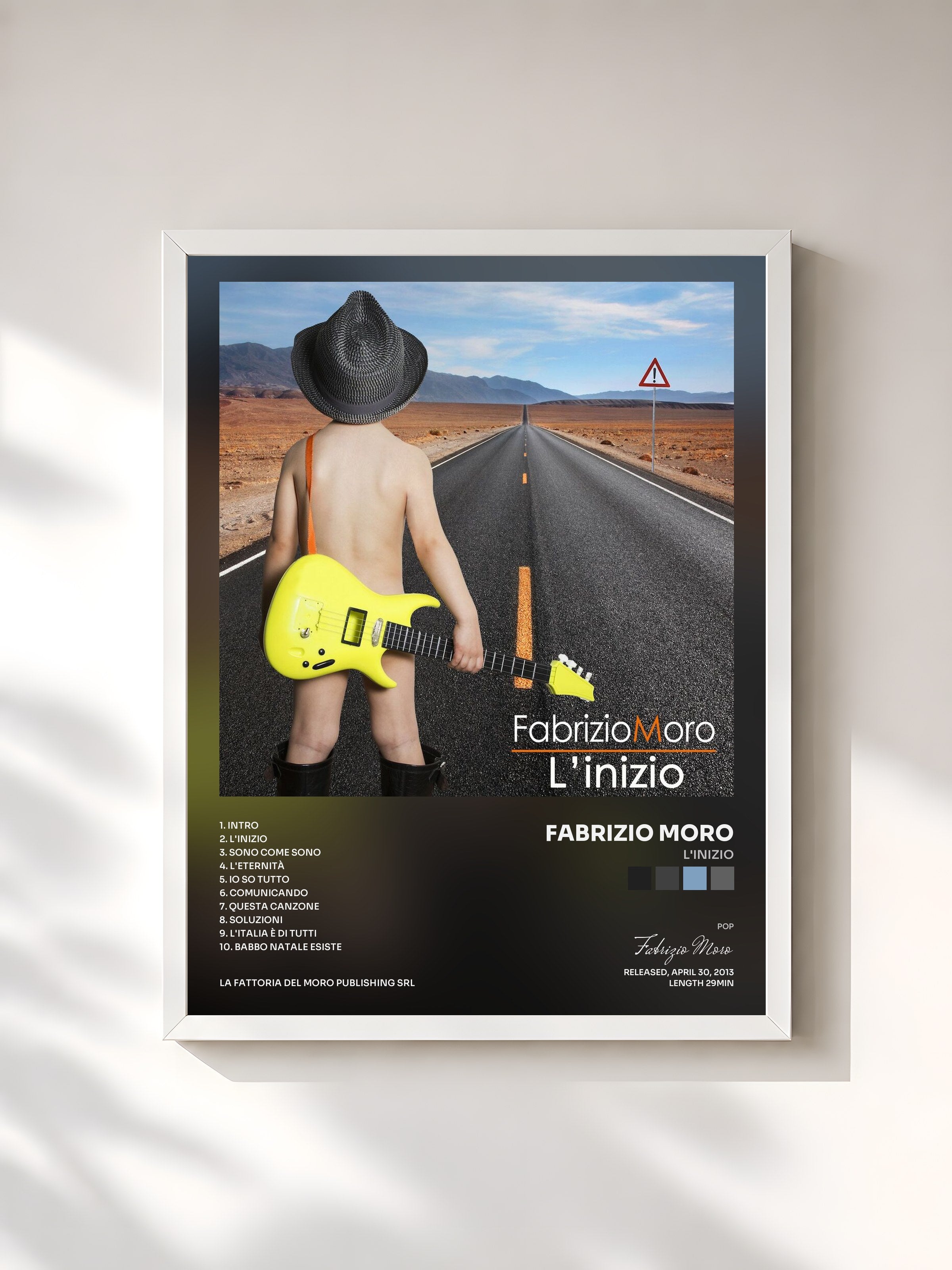#blanc Tableau de l'album L'inizio de Fabrizio Moro, cadre blanc, imprimé et encadré en France