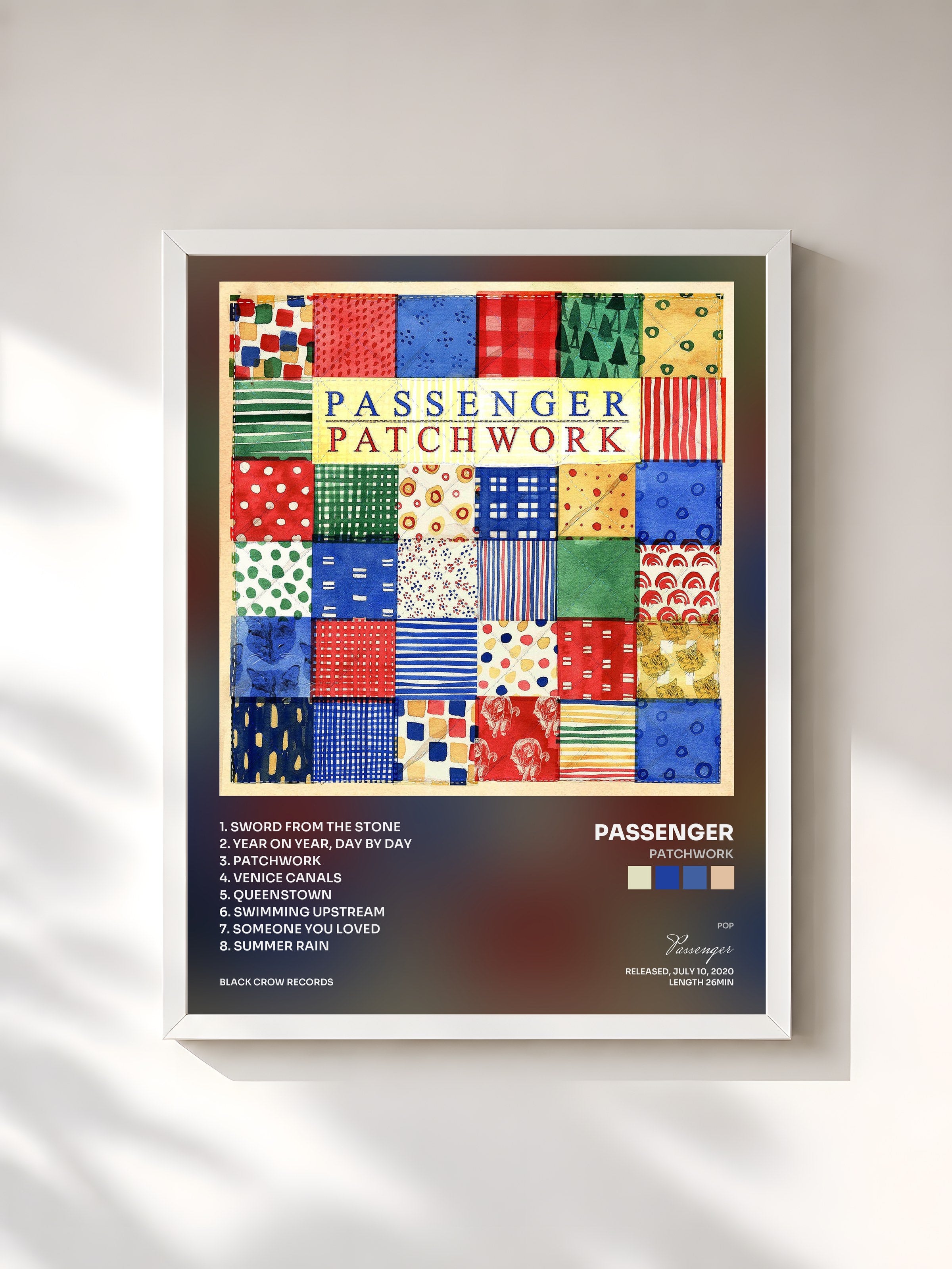 #blanc Tableau de l'album Patchwork de Passenger, cadre blanc, imprimé et encadré en France