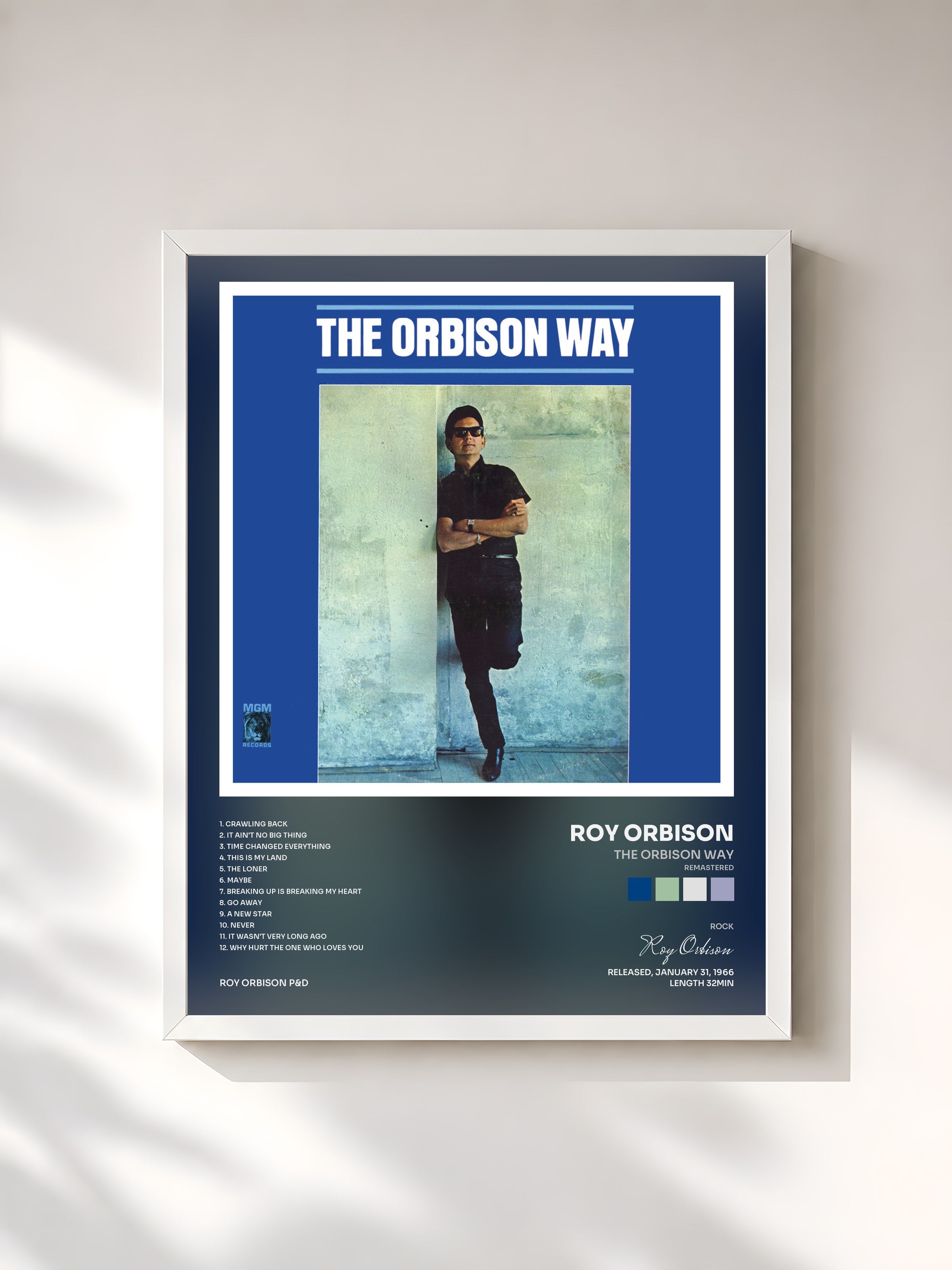 #blanc Tableau de l'album The Orbison Way (Remastered) de Roy Orbison, cadre blanc, imprimé et encadré en France