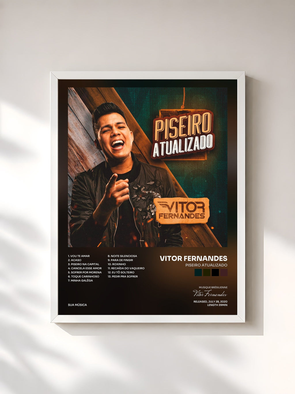 #blanc Tableau de l'album Piseiro Atualizado de Vitor Fernandes, cadre blanc, imprimé et encadré en France