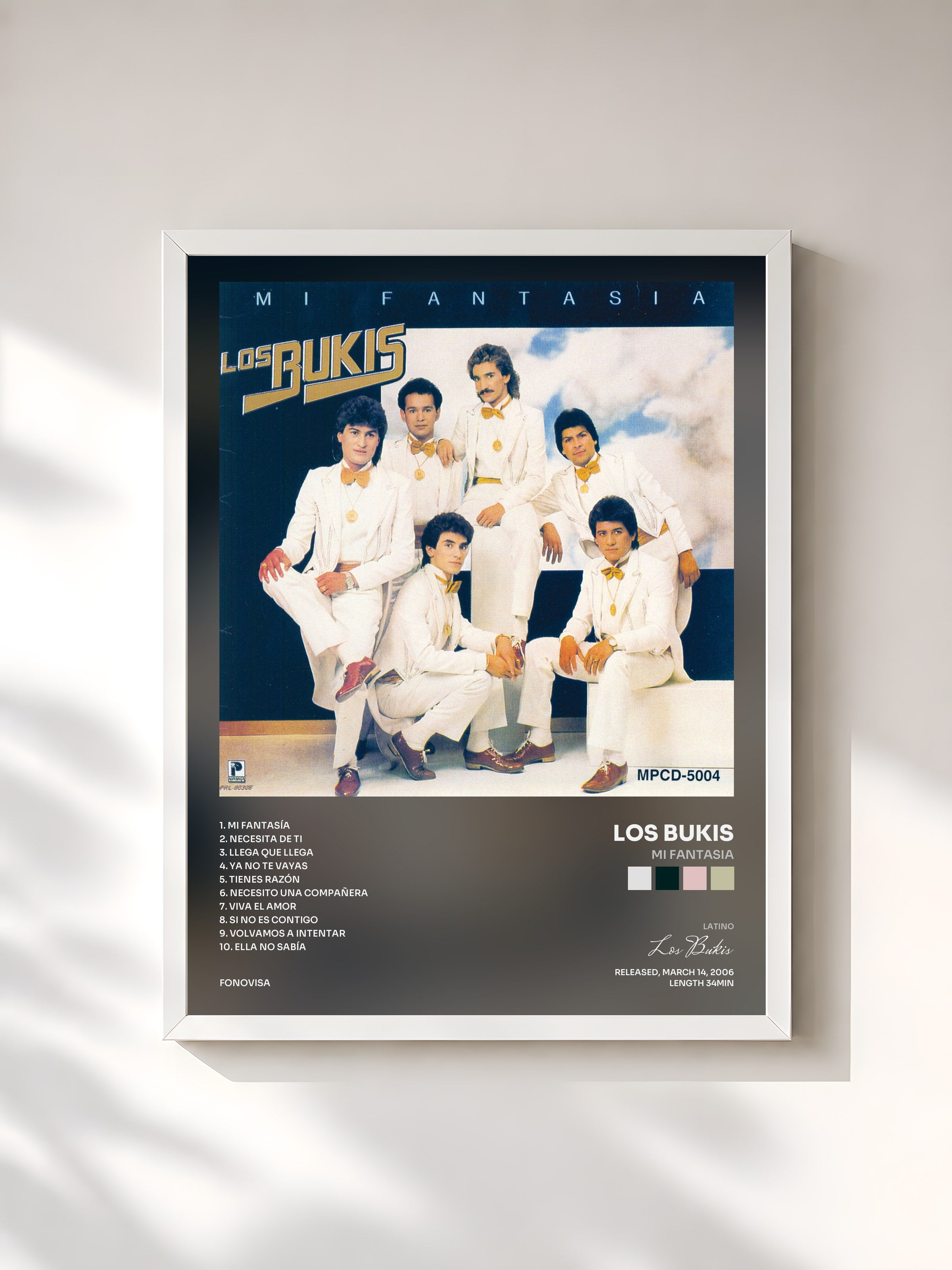 #blanc Tableau de l'album Mi Fantasia de Los Bukis, cadre blanc, imprimé et encadré en France