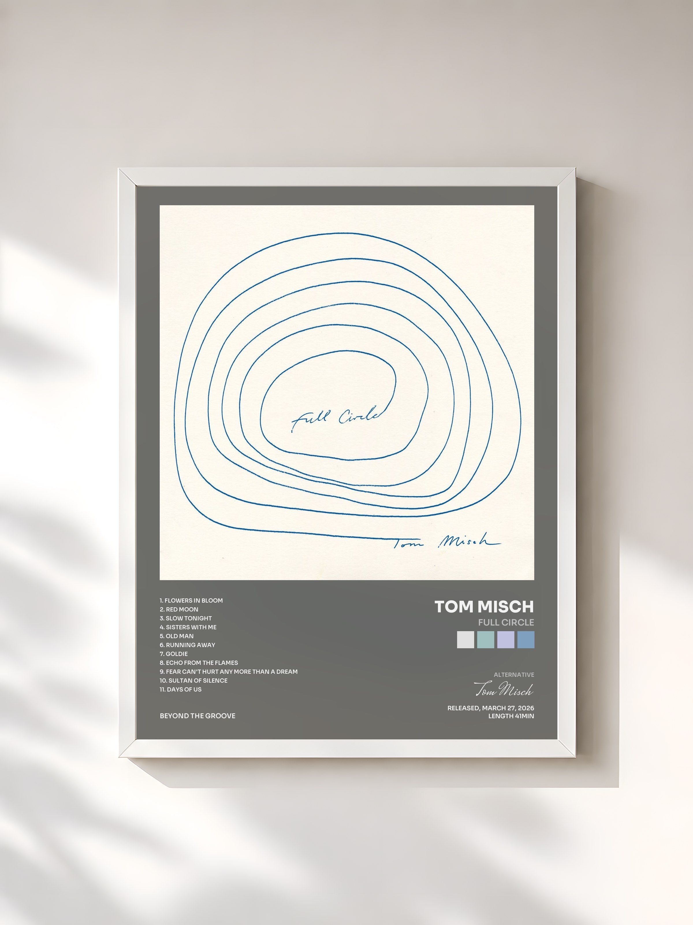 #blanc Tableau de l'album Full Circle de Tom Misch, cadre blanc, imprimé et encadré en France
