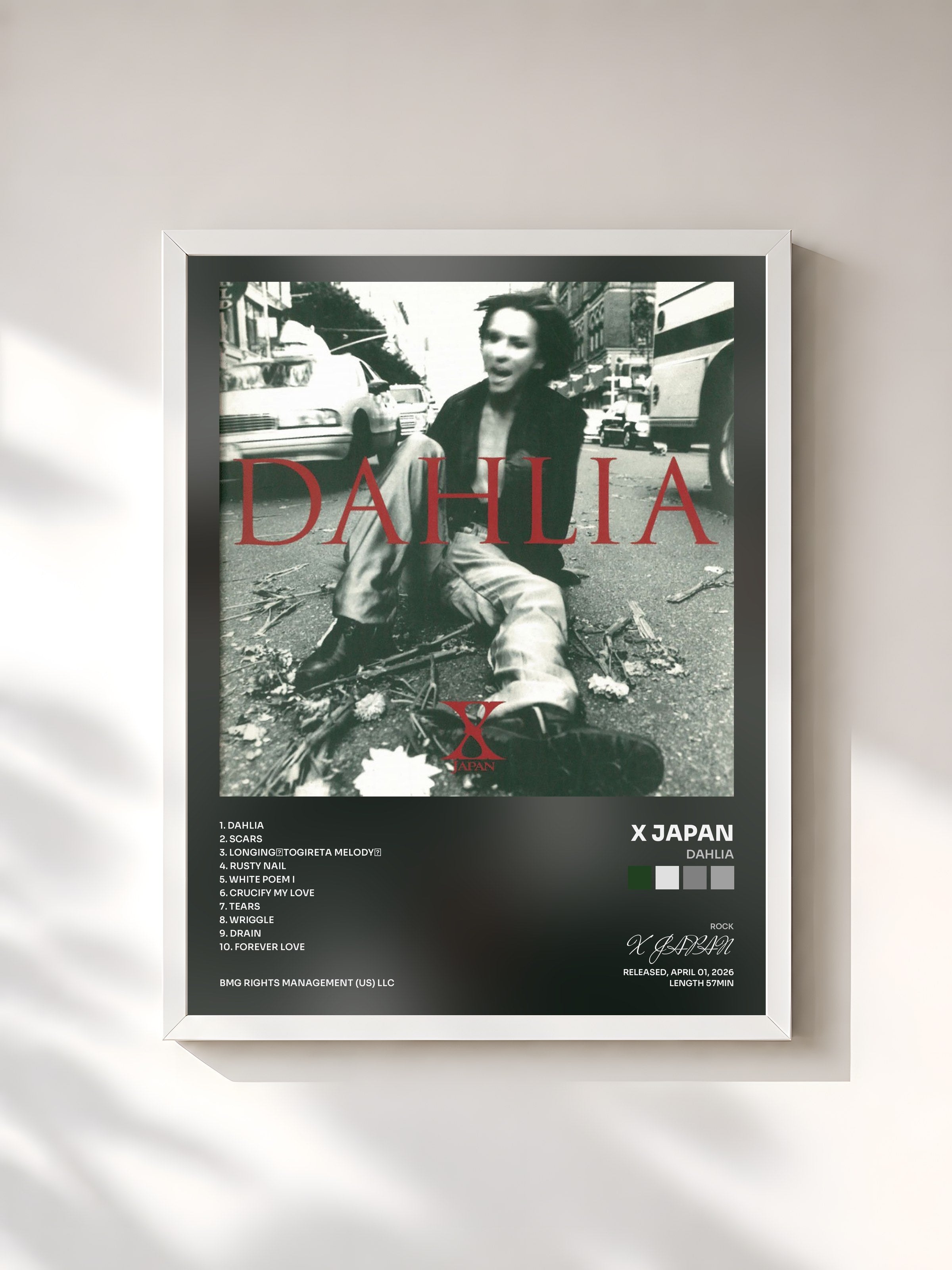 #blanc Tableau de l'album DAHLIA de X JAPAN, cadre blanc, imprimé et encadré en France