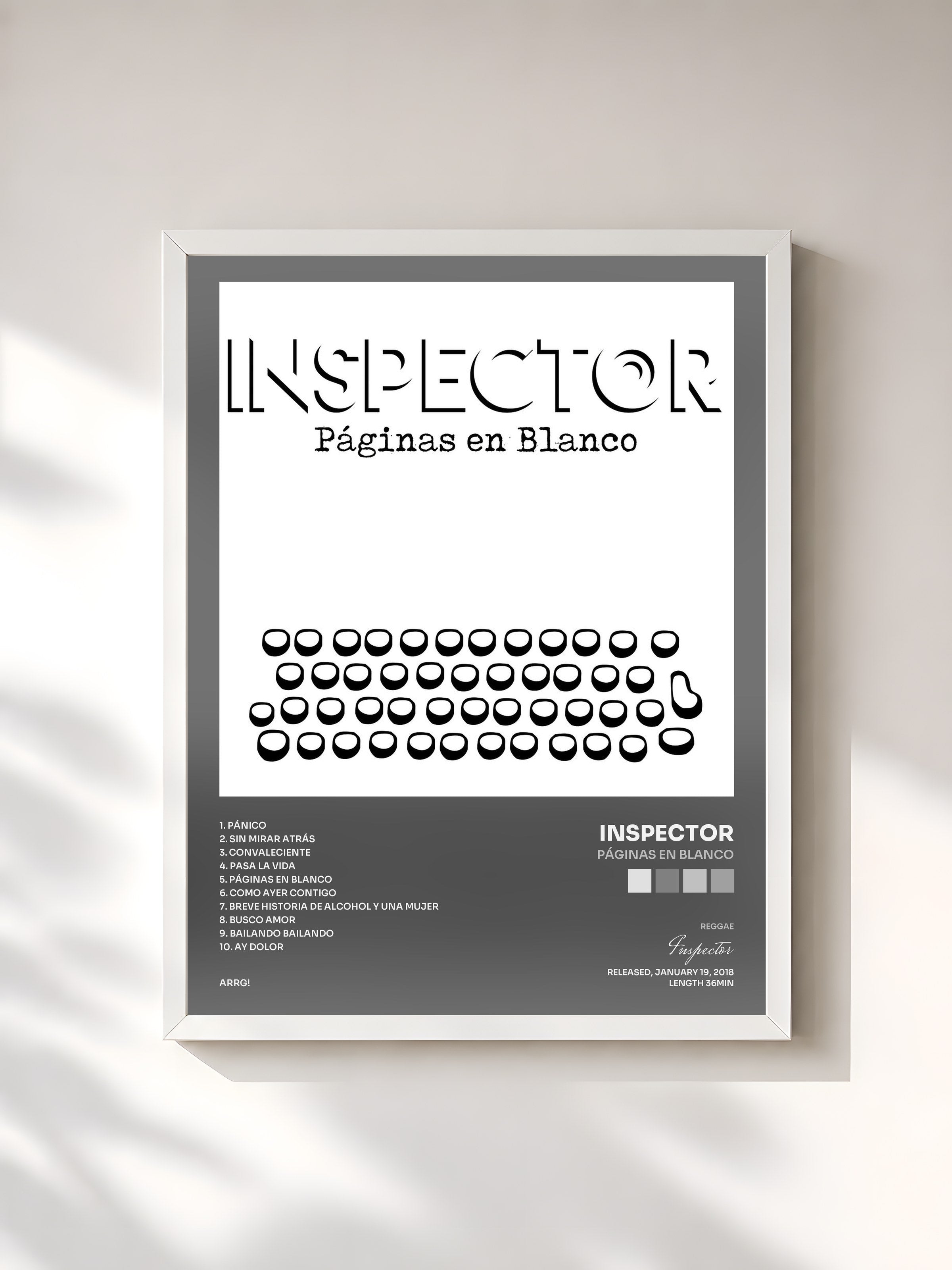#blanc Tableau de l'album Páginas en Blanco de Inspector, cadre blanc, imprimé et encadré en France