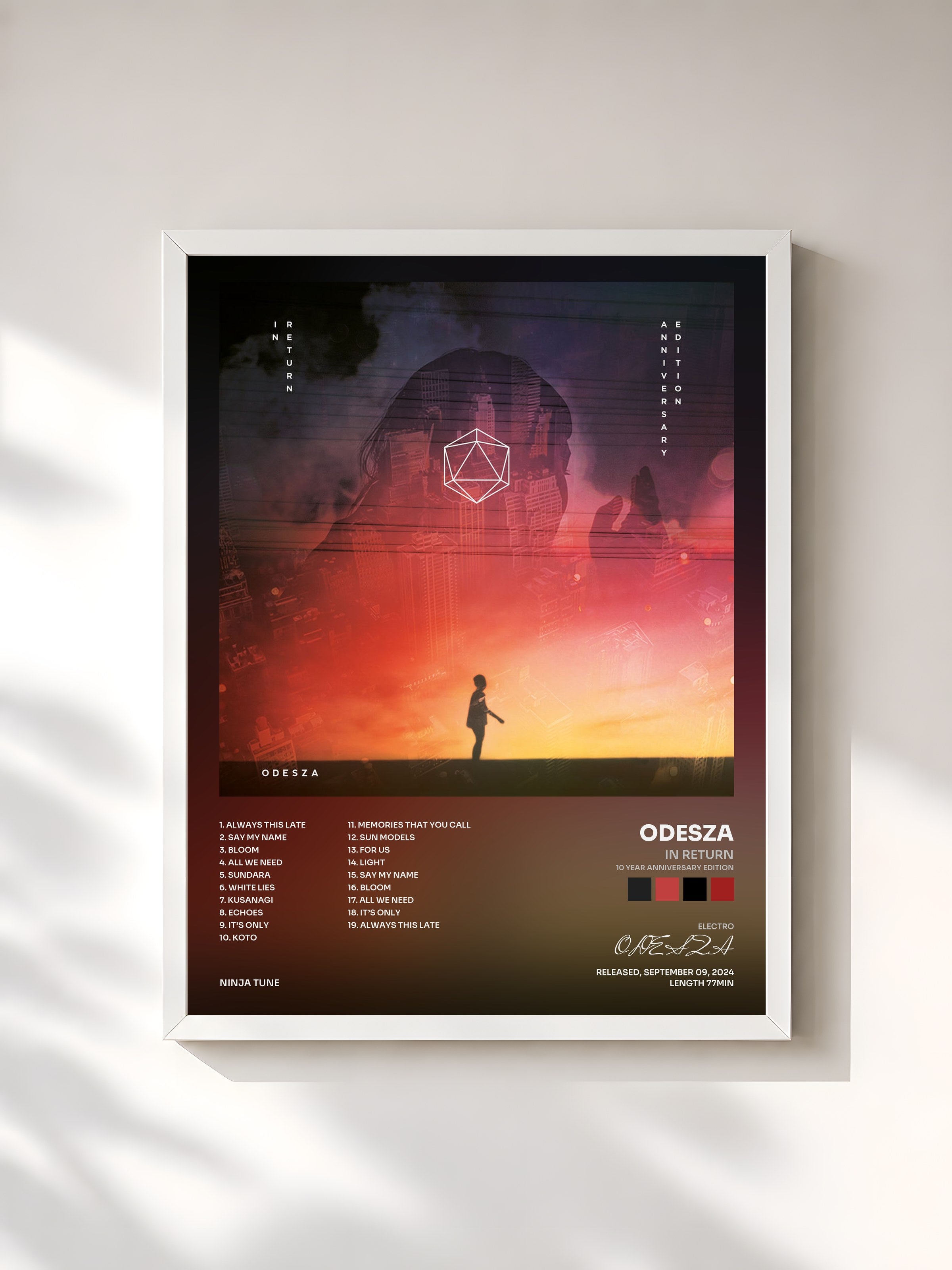 #blanc Tableau de l'album In Return (10 Year Anniversary Edition) de ODESZA, cadre blanc, imprimé et encadré en France