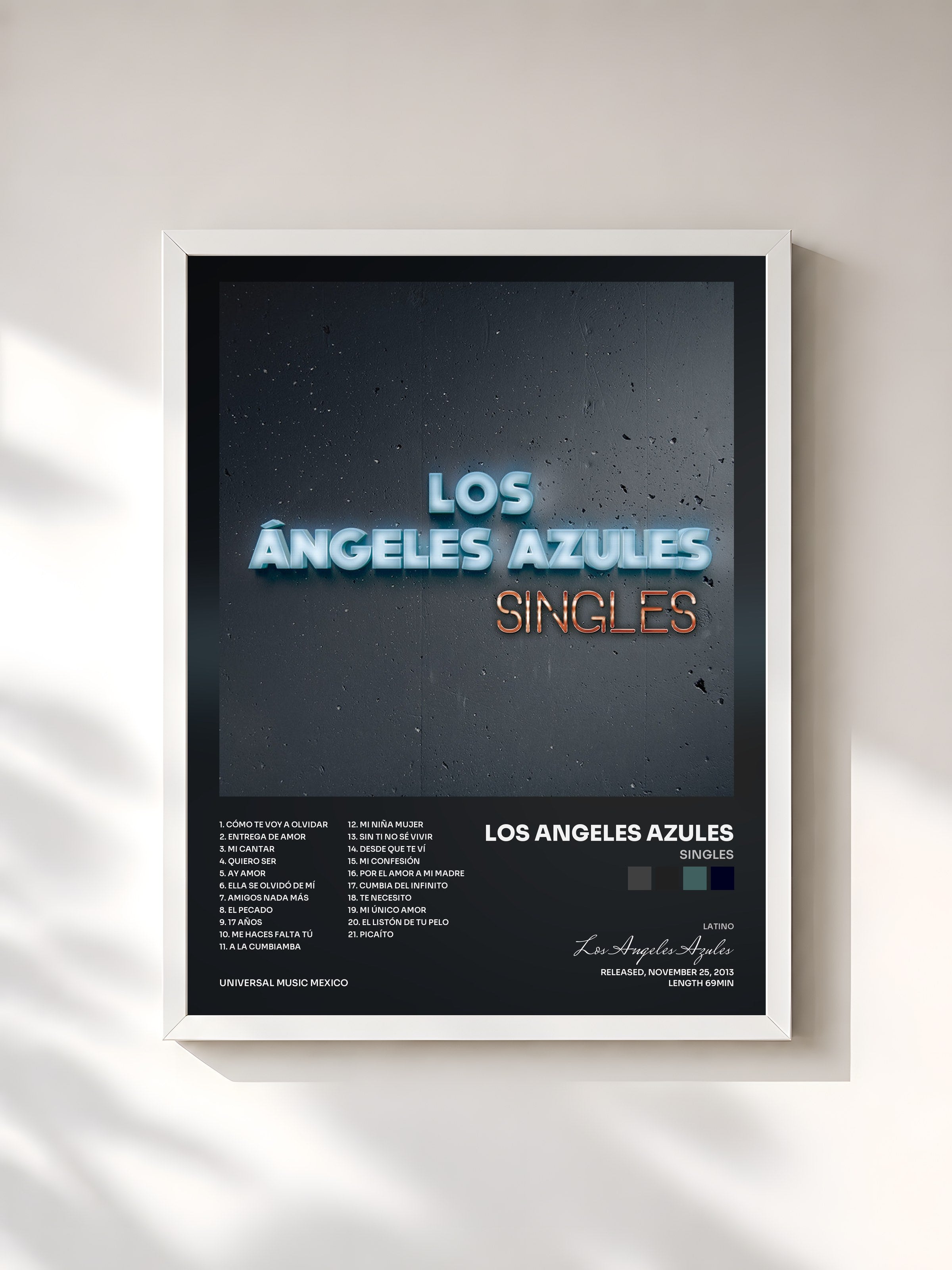 #blanc Tableau de l'album Singles de Los Angeles Azules, cadre blanc, imprimé et encadré en France