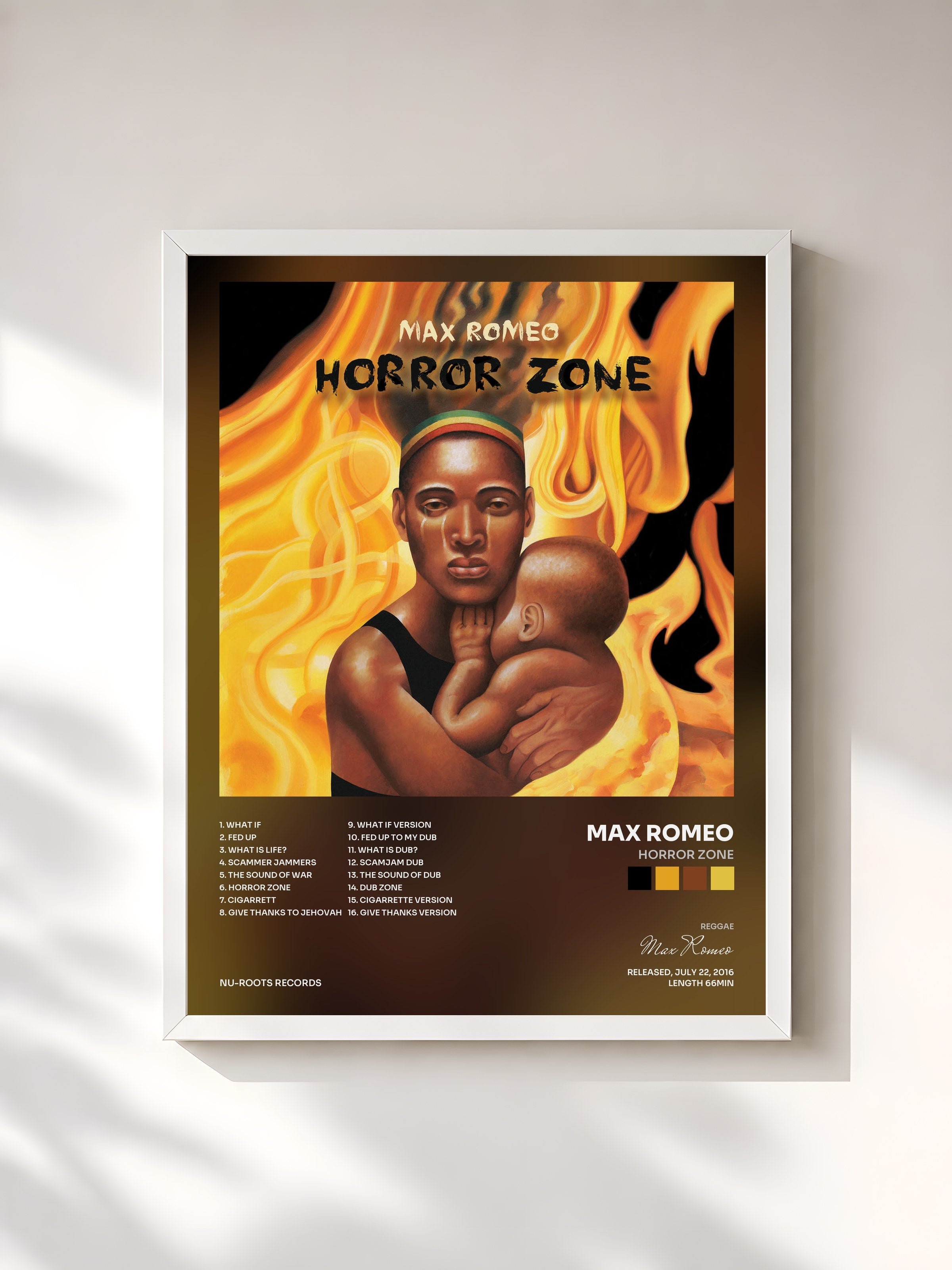 #blanc Tableau de l'album Horror Zone de Max Romeo, cadre blanc, imprimé et encadré en France