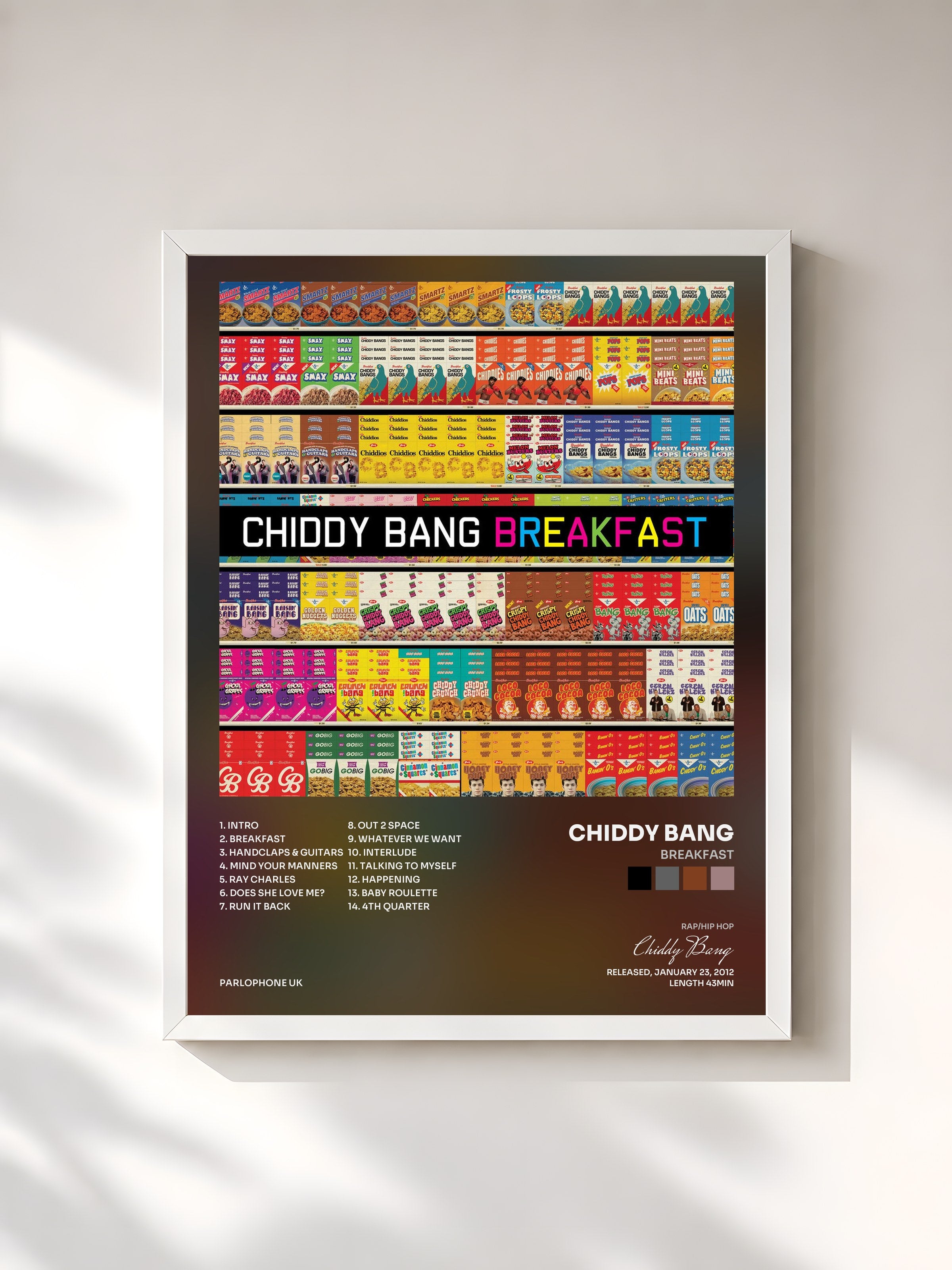 #blanc Tableau de l'album Breakfast de Chiddy Bang, cadre blanc, imprimé et encadré en France