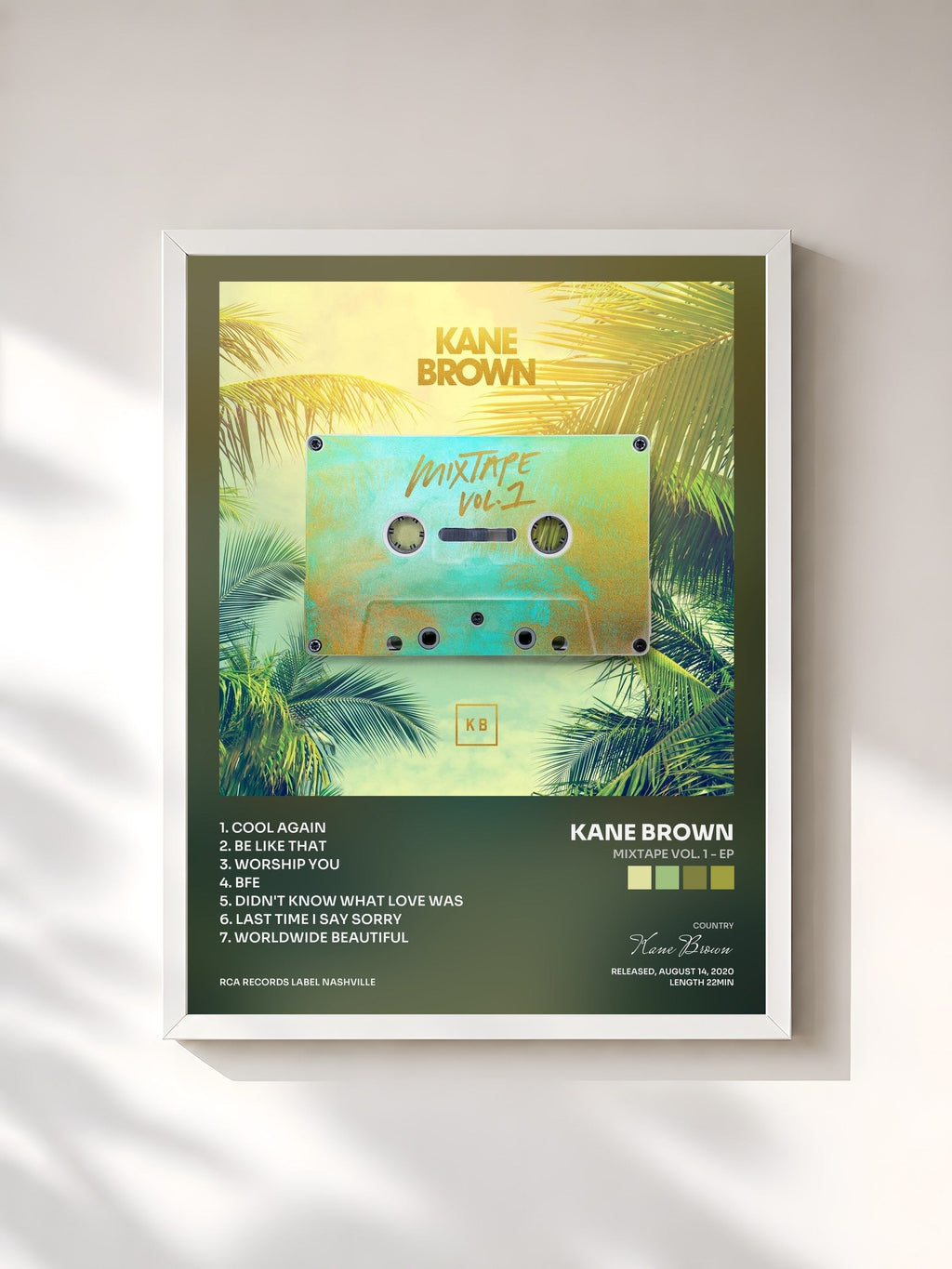 #blanc Mixtape Vol. 1 - EP de Kane Brown en lámina enmarcada, marco blanco, impresa y enmarcada en Francia