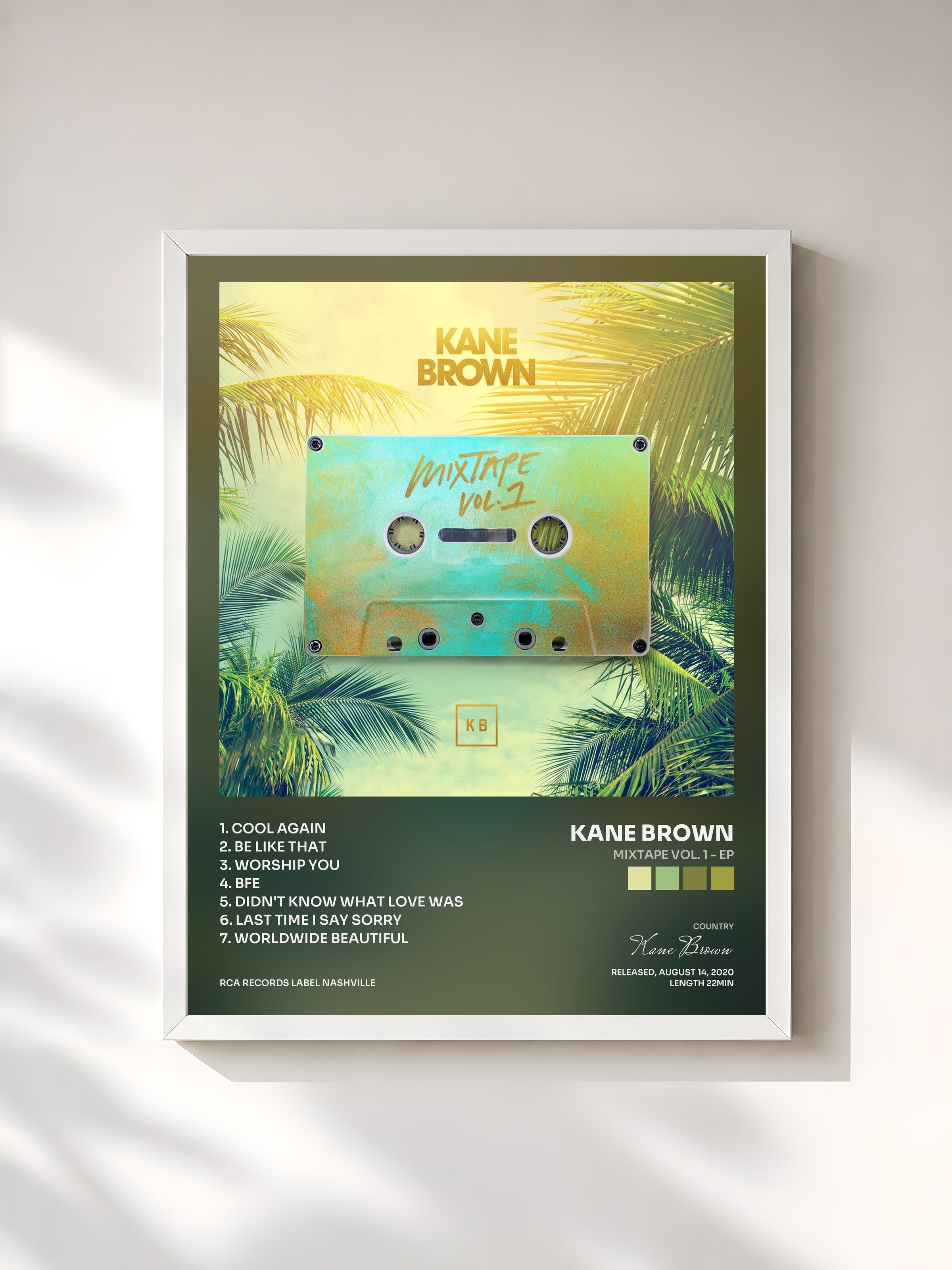 #blanc Tableau de l'album Mixtape Vol. 1 - EP de Kane Brown, cadre blanc, imprimé et encadré en France