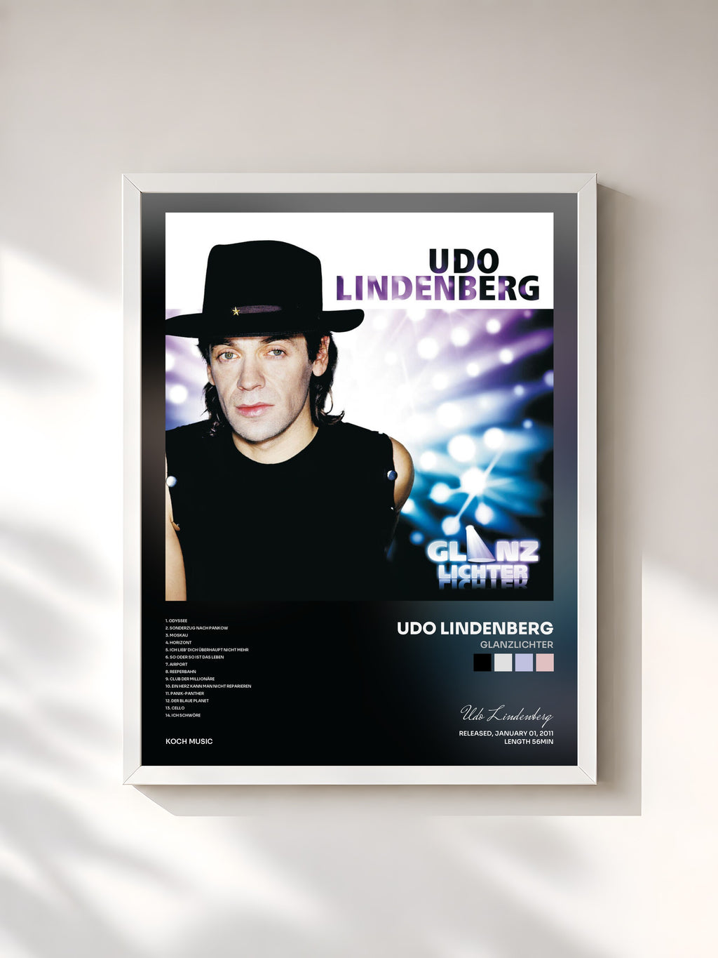 #blanc Tableau de l'album Glanzlichter de Udo Lindenberg, cadre blanc, imprimé et encadré en France