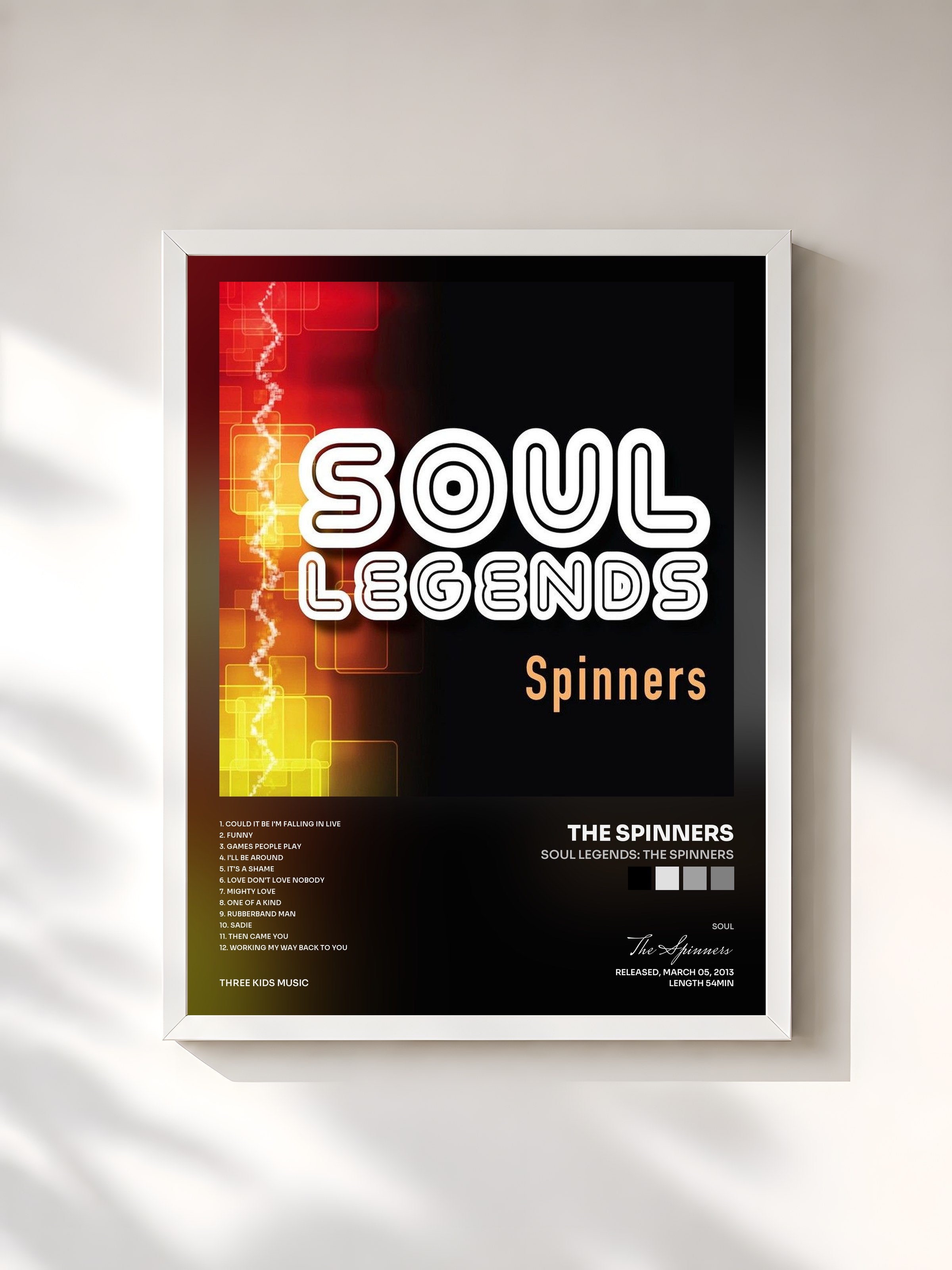 #blanc Tableau de l'album Soul Legends: The Spinners de The Spinners, cadre blanc, imprimé et encadré en France