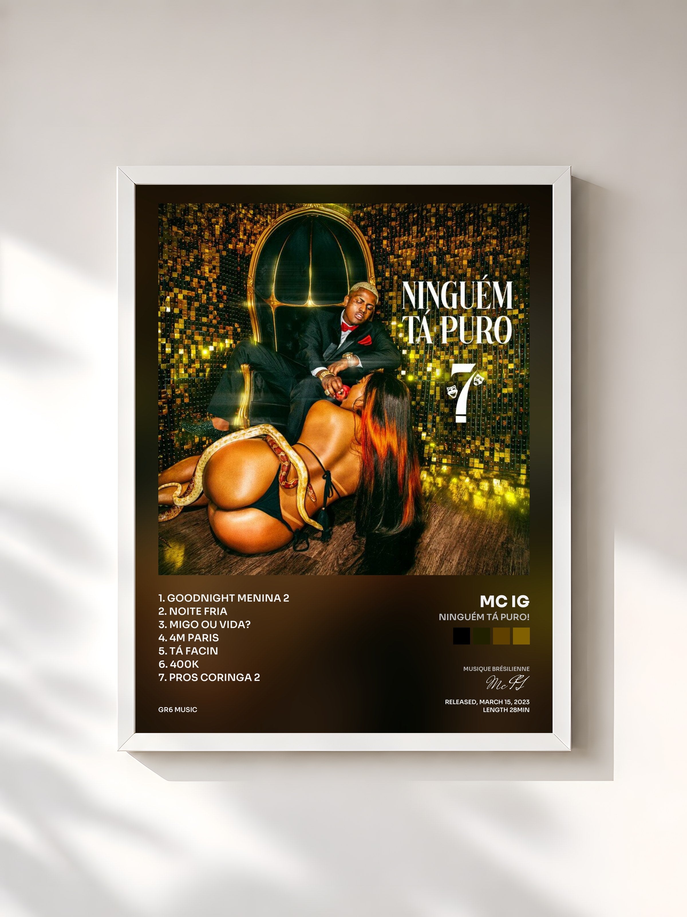 #blanc Tableau de l'album Ninguém Tá Puro! de Mc IG, cadre blanc, imprimé et encadré en France