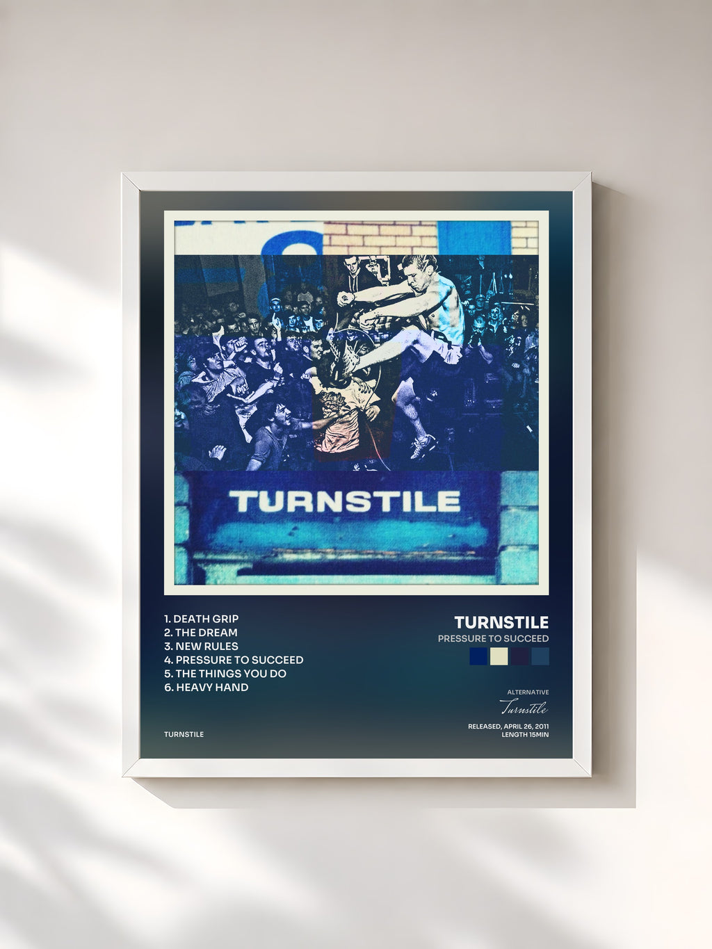 #blanc Tableau de l'album Pressure to Succeed de Turnstile, cadre blanc, imprimé et encadré en France