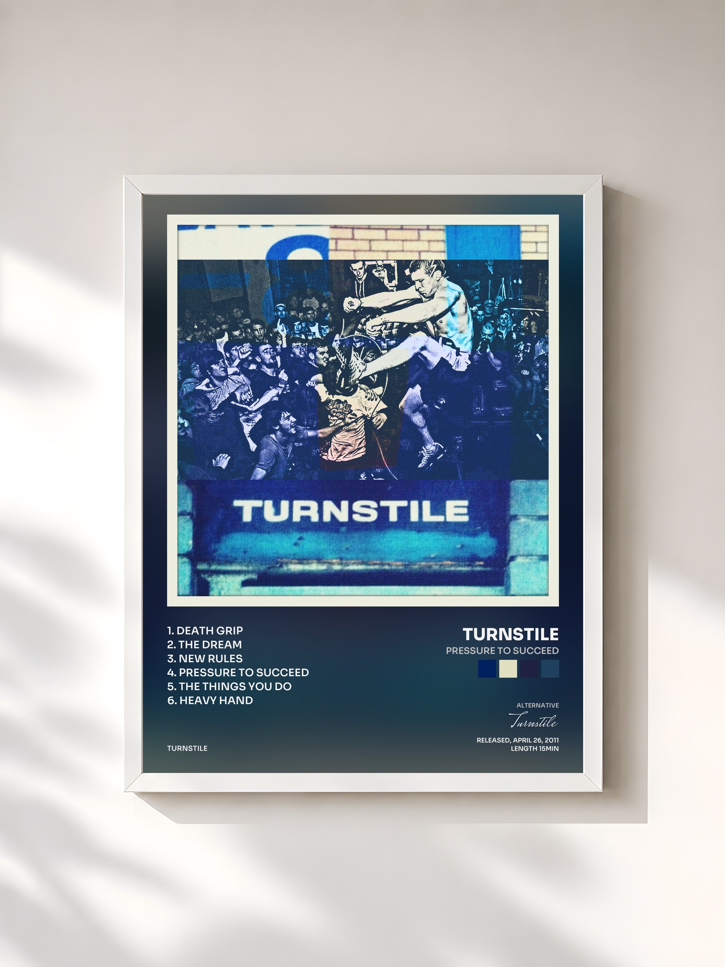 #blanc Tableau de l'album Pressure to Succeed de Turnstile, cadre blanc, imprimé et encadré en France