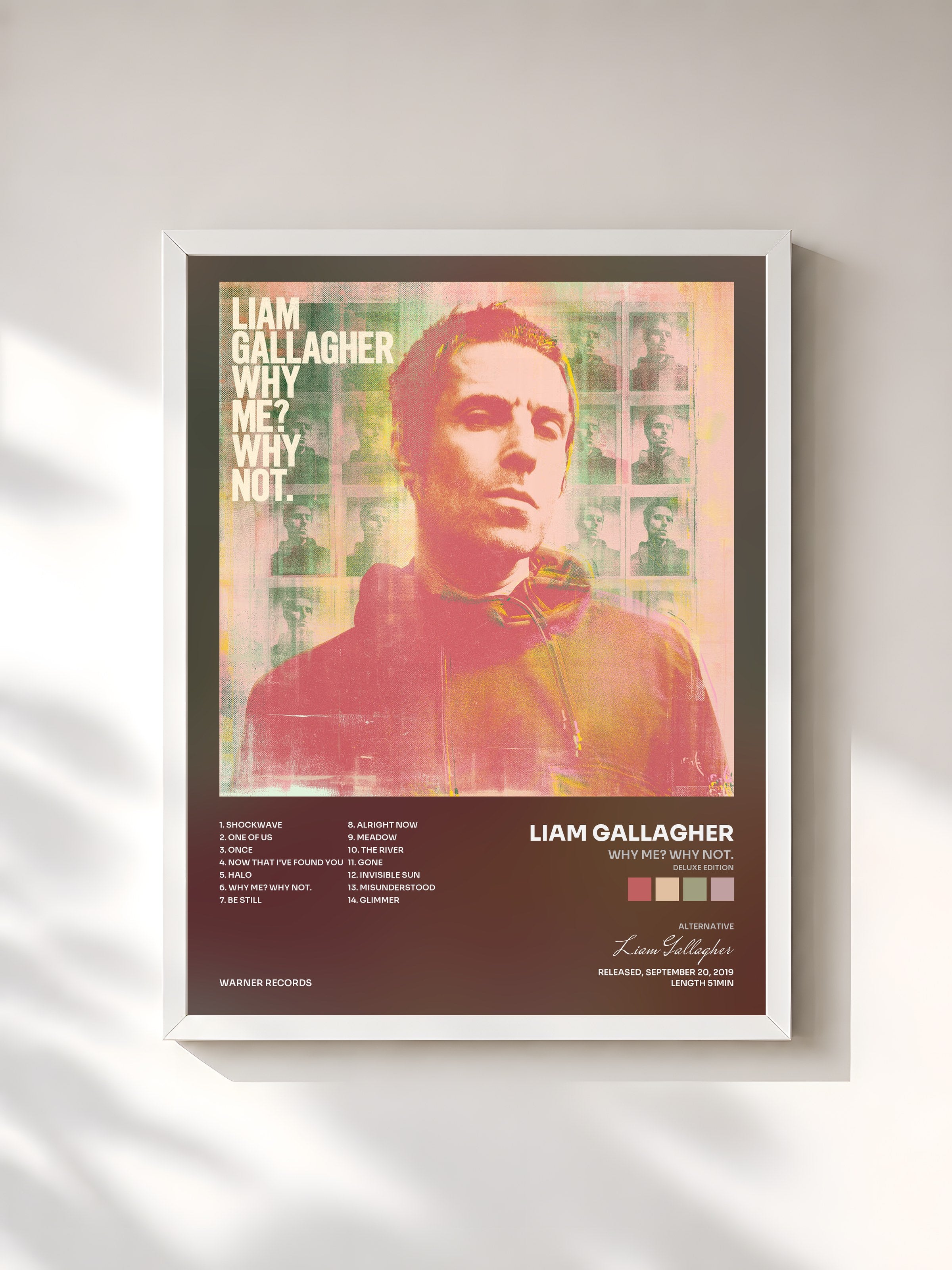 #blanc Tableau de l'album Why Me? Why Not. (Deluxe Edition) de Liam Gallagher, cadre blanc, imprimé et encadré en France