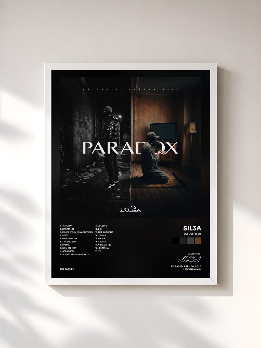 #blanc Paradox de SIL3A en lámina enmarcada, marco blanco, impresa y enmarcada en Francia