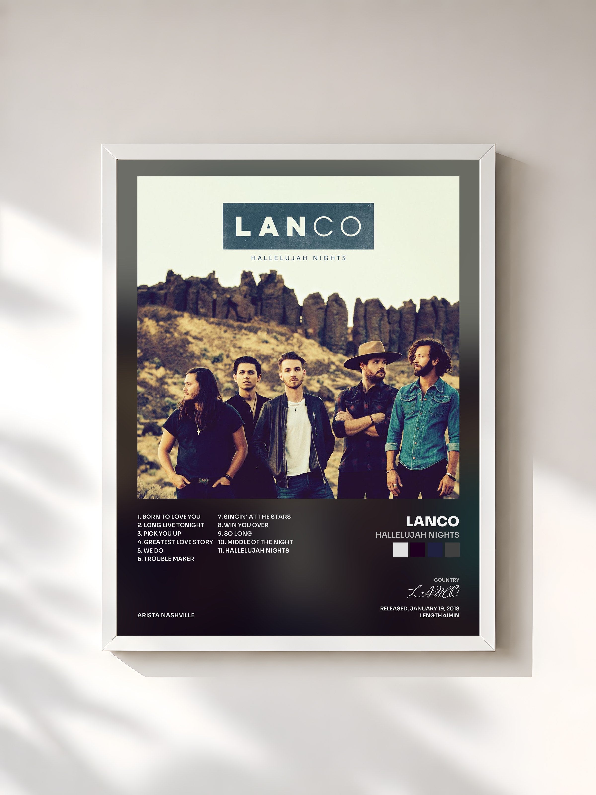 #blanc Tableau de l'album Hallelujah Nights de LANCO, cadre blanc, imprimé et encadré en France
